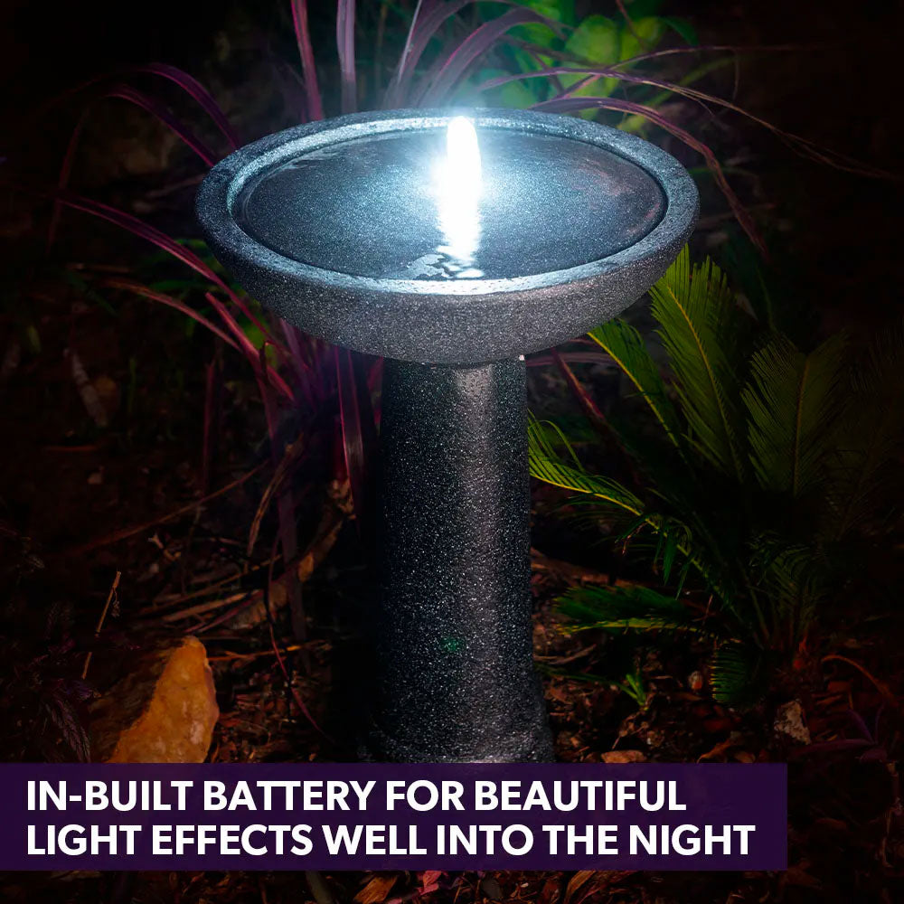 Eleganta Solar Bird Bath/Fountain w/LED Lights