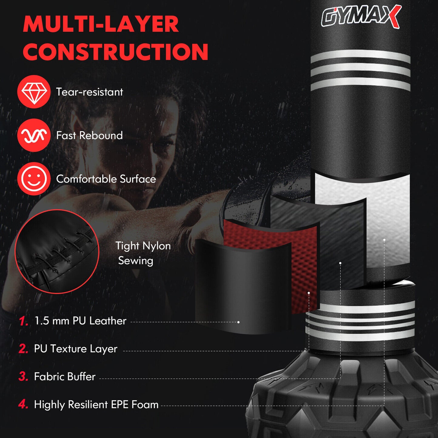 170 cm Heavy Free Standing Punching/Boxing Bag w/12 Fillable Suction Cups