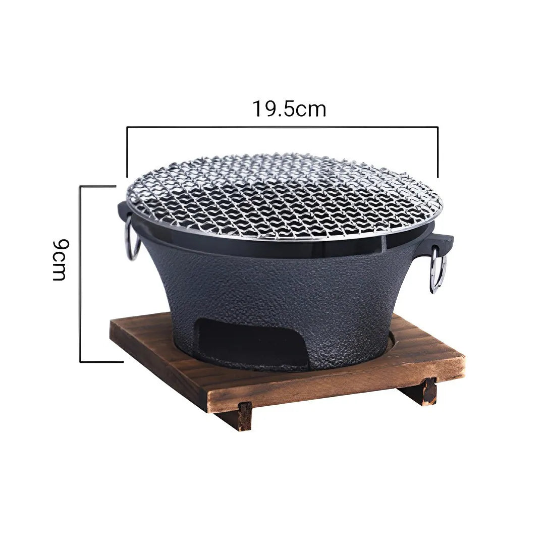 Arigato Cast Iron Charcoal Table Grill/BBQ w/Wooden Board - 3 Sizes