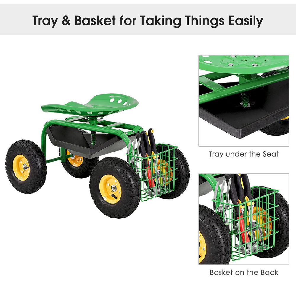 Rolling Garden Cart With Tool Tray & Work Seat