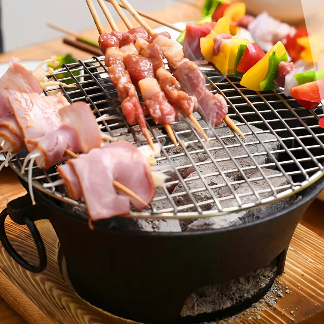 Arigato Cast Iron Charcoal Table Grill/BBQ w/Wooden Board - 3 Sizes