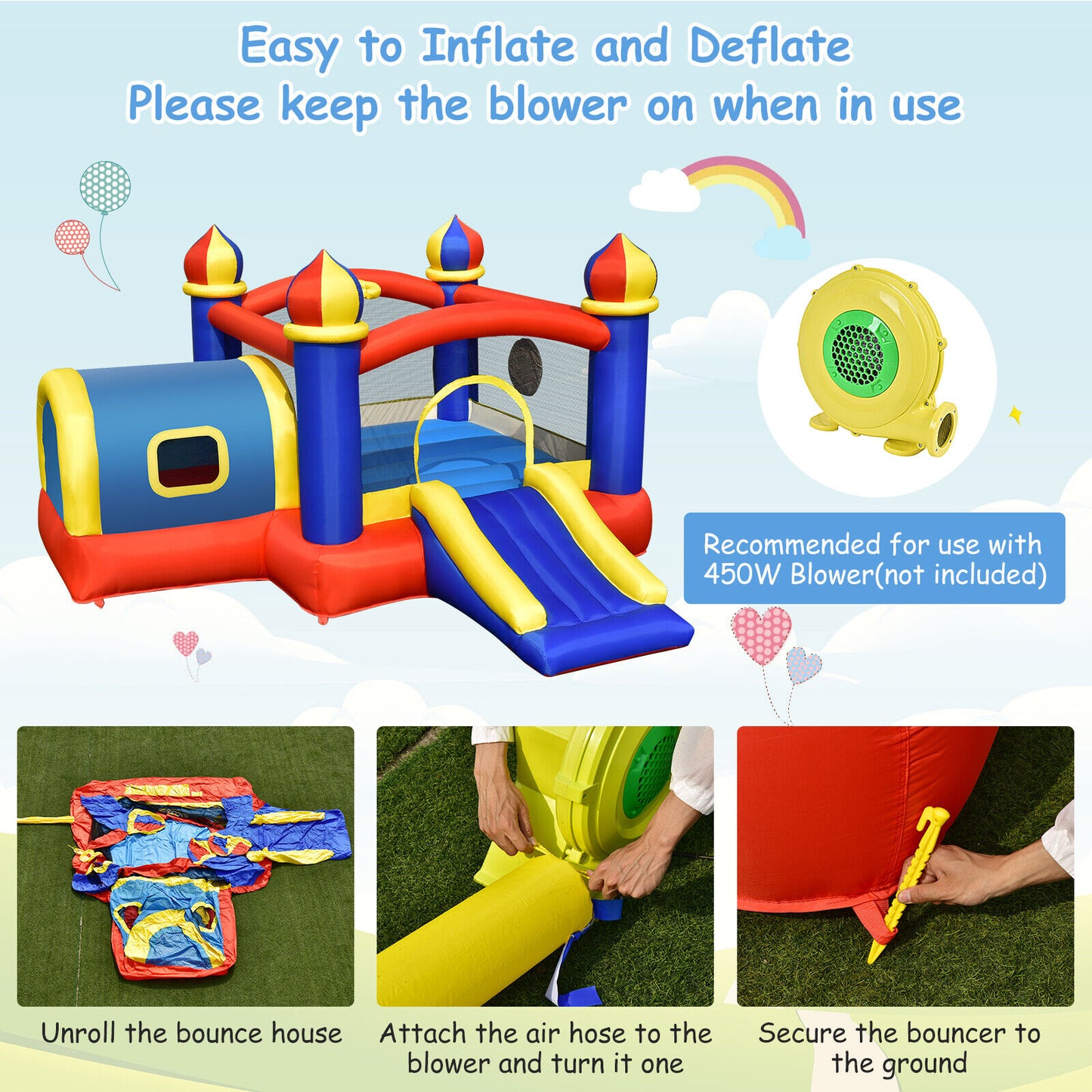 Fabuloso 5 IN 1 Inflatable Jumping Castle w/Slide Playhouse & Dart Game