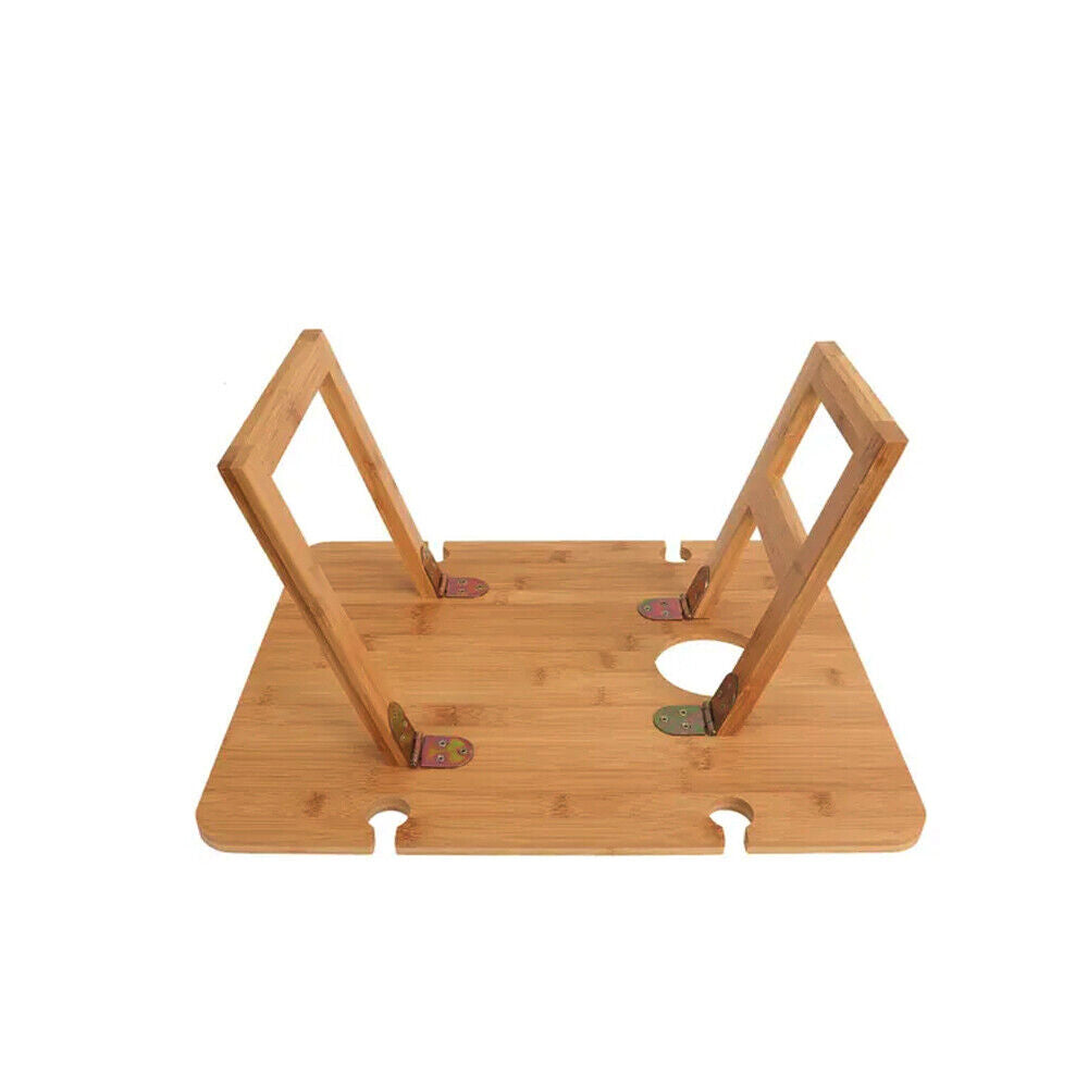 Portable Folding Bamboo Picnic Table w/Wine Glass Holder