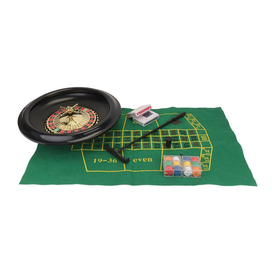 16" Roulette Wheel Set with Felt, Chips, Cards & Rake