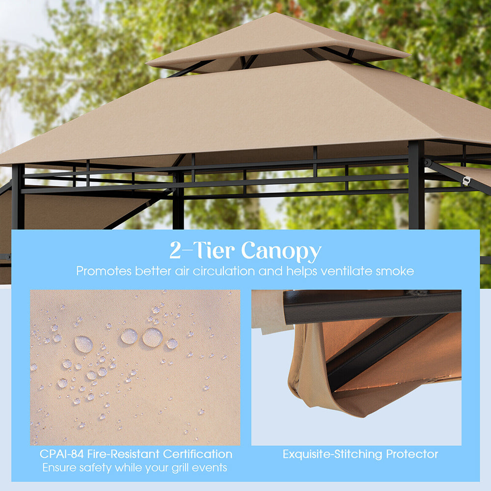 Cortona Patio Gazebo w/Side Awnings,Shelves and 2-Tier Canopy