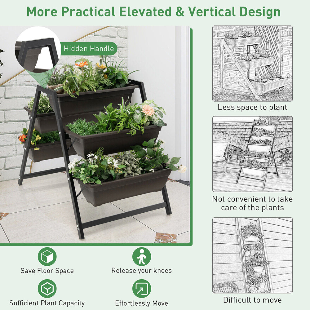 3-Tier Vertical Planter w/5 Plant Boxes Indoor/Outdoor