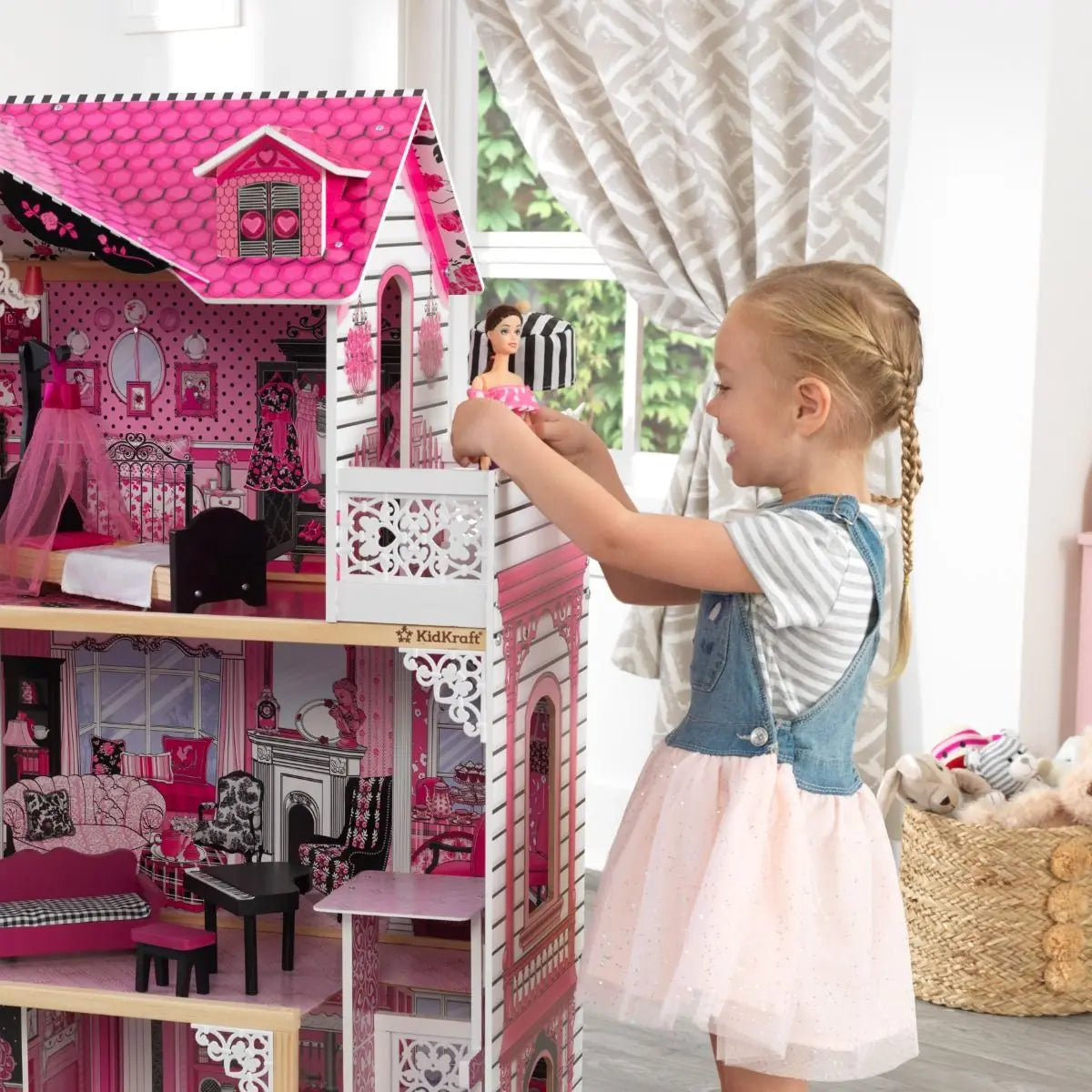 Carolina Stylish Dollhouse - 120cm Height 3 Levels 15 Accessories