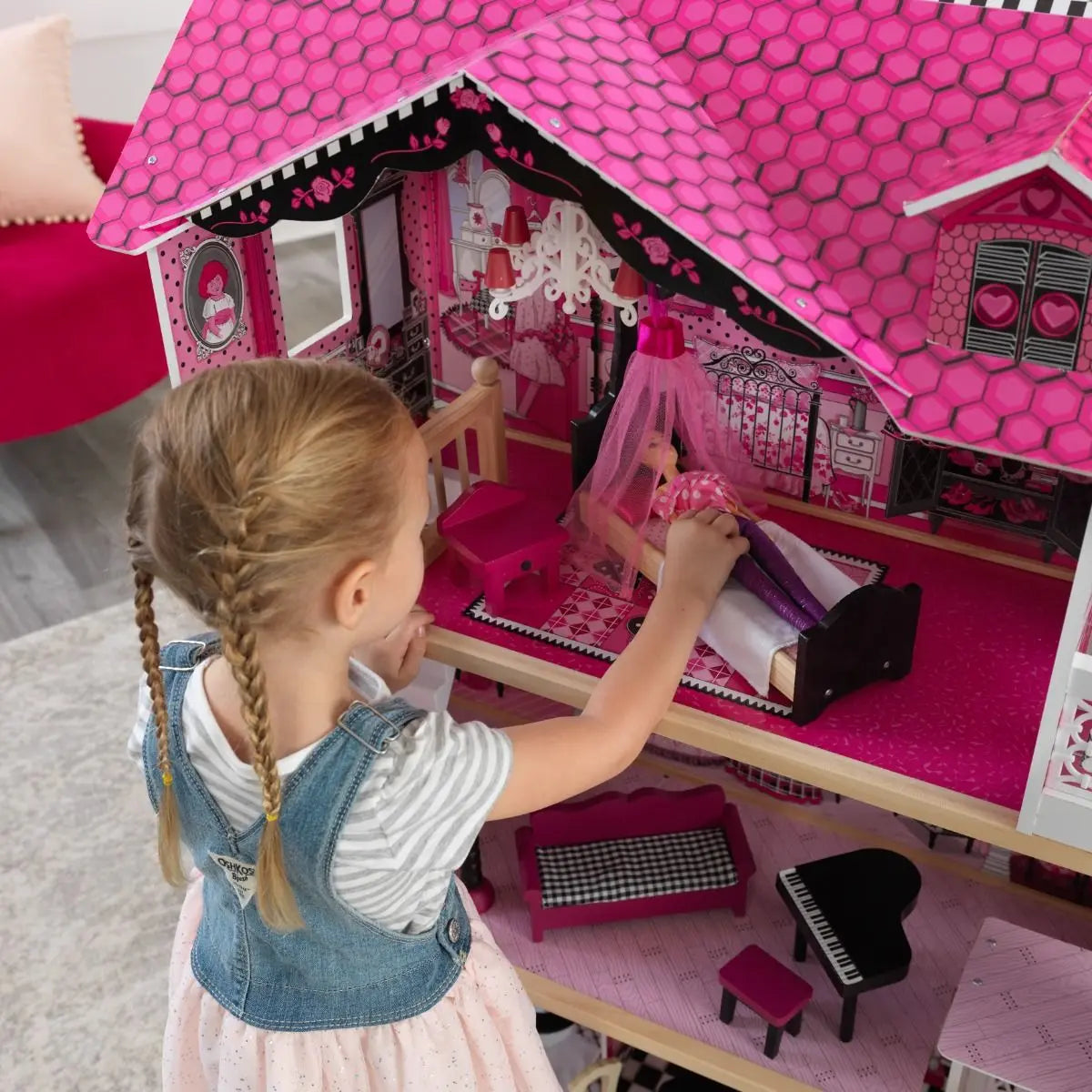 Carolina Stylish Dollhouse - 120cm Height 3 Levels 15 Accessories