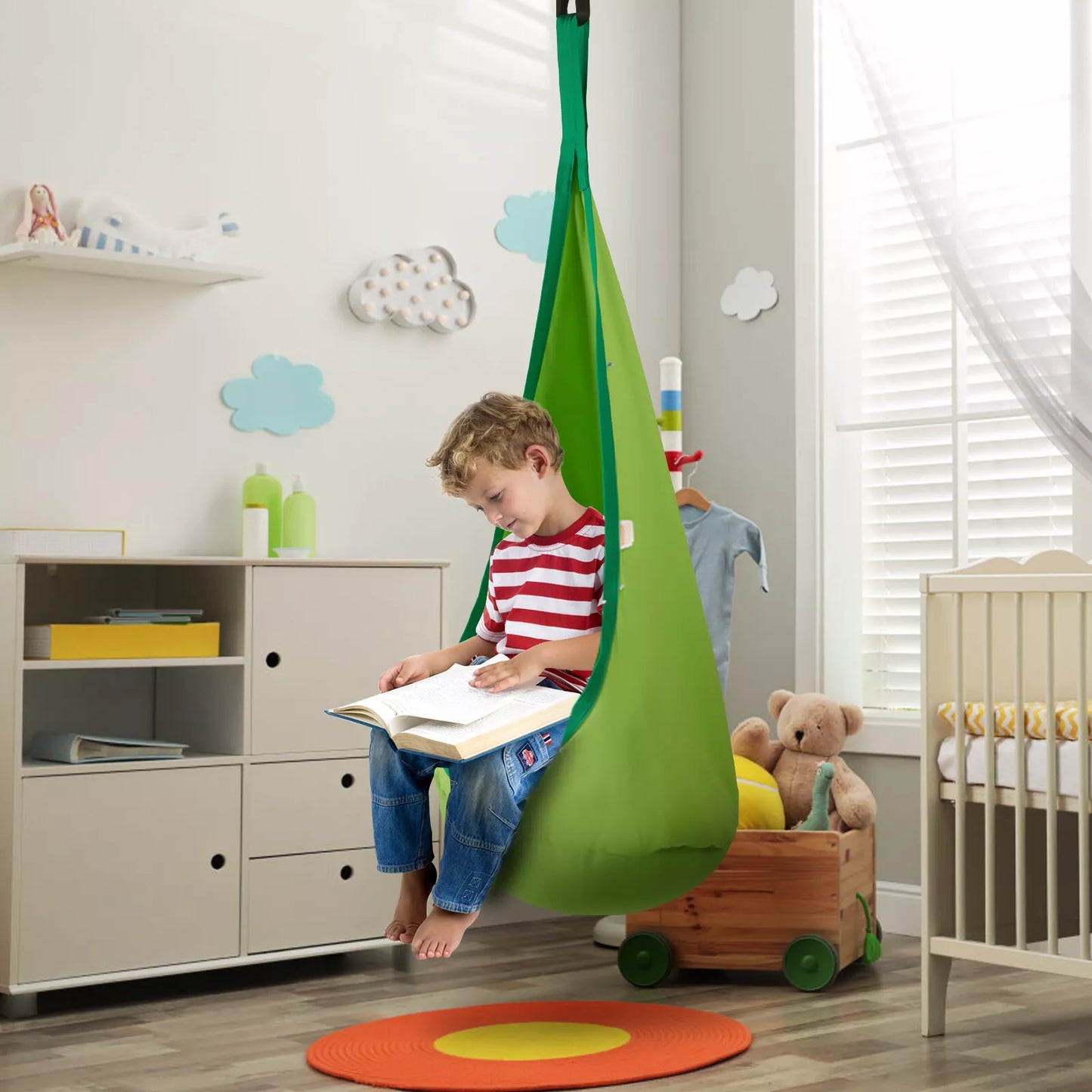 Funzo Kids Pod/Hanging Hammock w/LED Lights Strings.BLUE