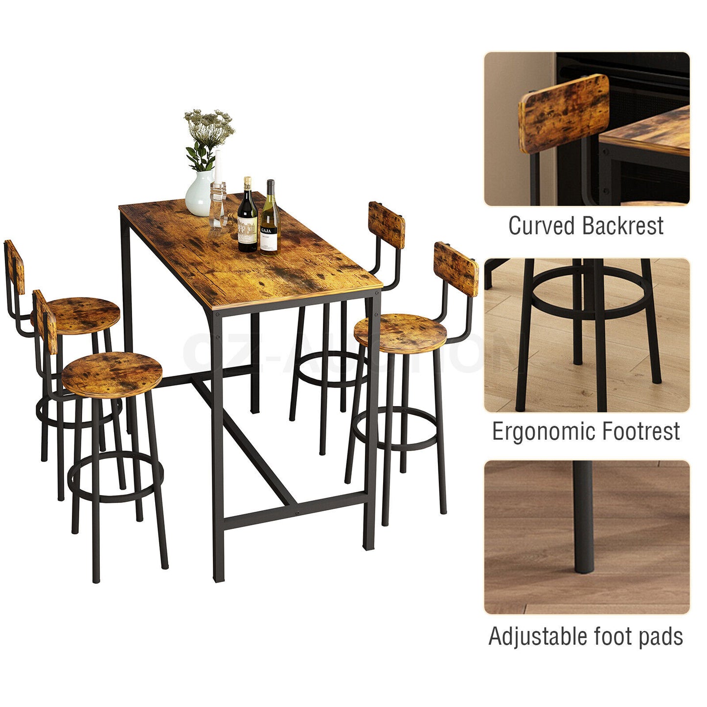 Simplista Bar Table Set 5pcs for Home, Bistro or Pub