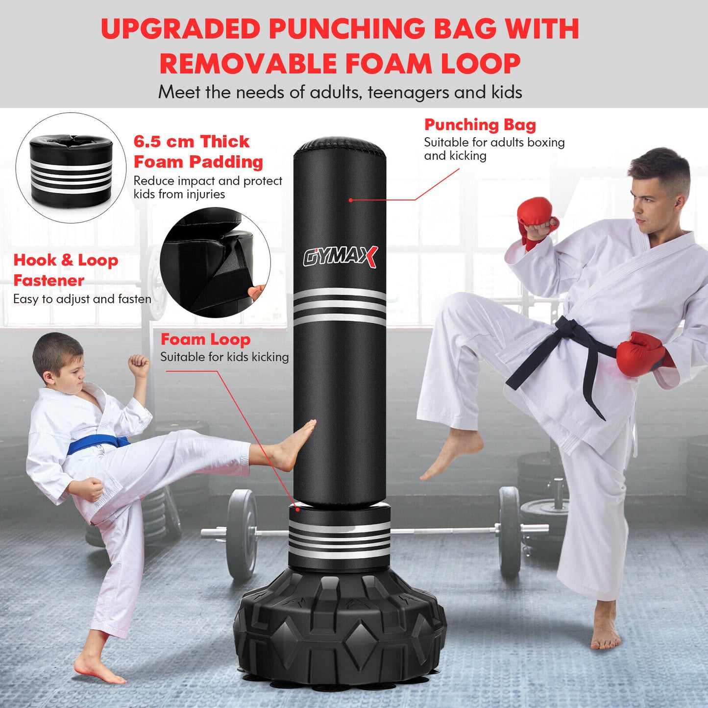 170 cm Heavy Free Standing Punching/Boxing Bag w/12 Fillable Suction Cups