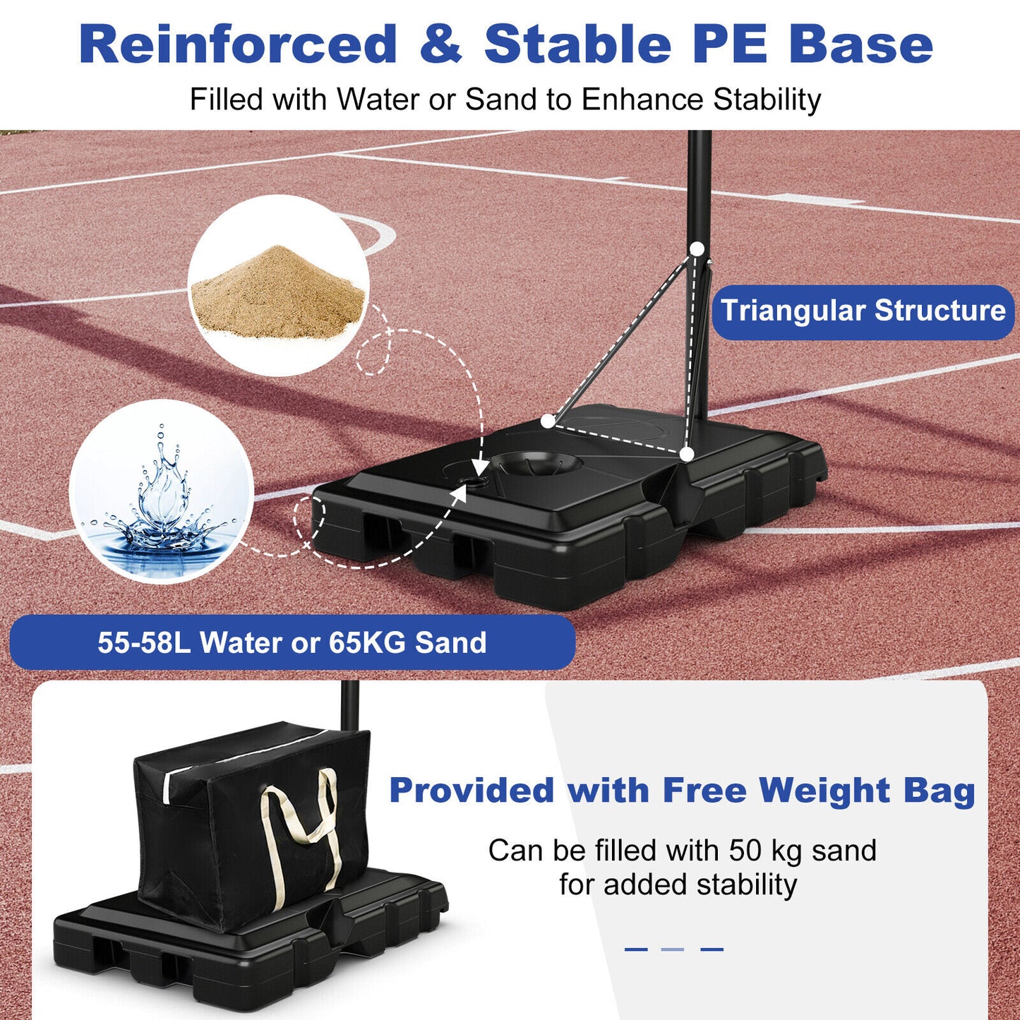 3.05m Portable Adjustable Basketball Hoop w/Secure Bag