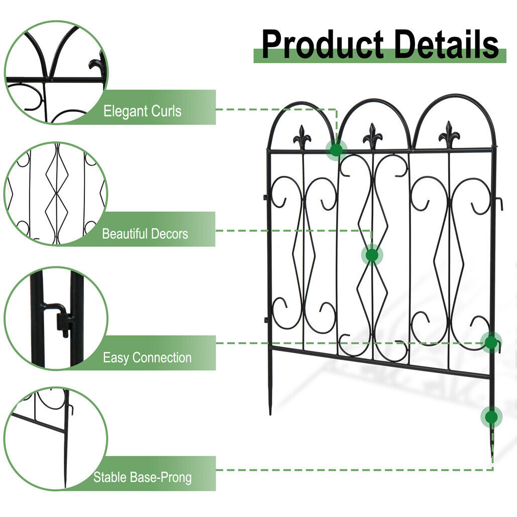 Metal Garden Fence - 5pc Folding Flower Bed & Animal Barrier