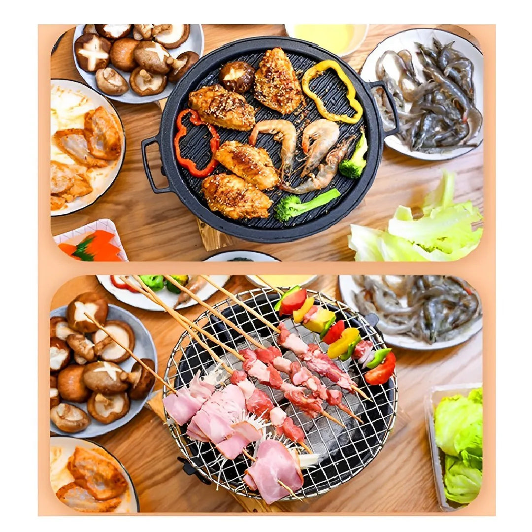 Arigato Cast Iron Charcoal Table Grill/BBQ w/Wooden Board - 3 Sizes