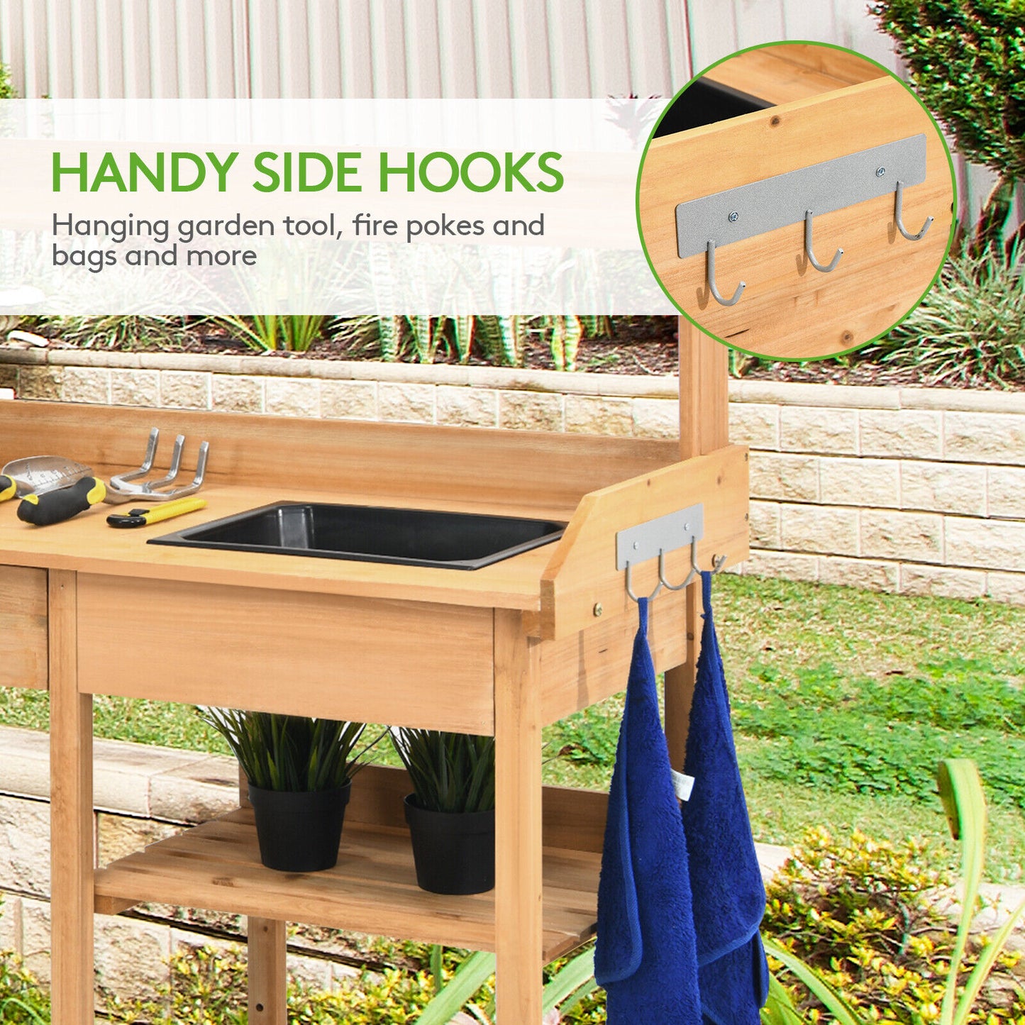 Oasis Potting Bench/Workstation w/Sink, Storage Shelf and Hooks