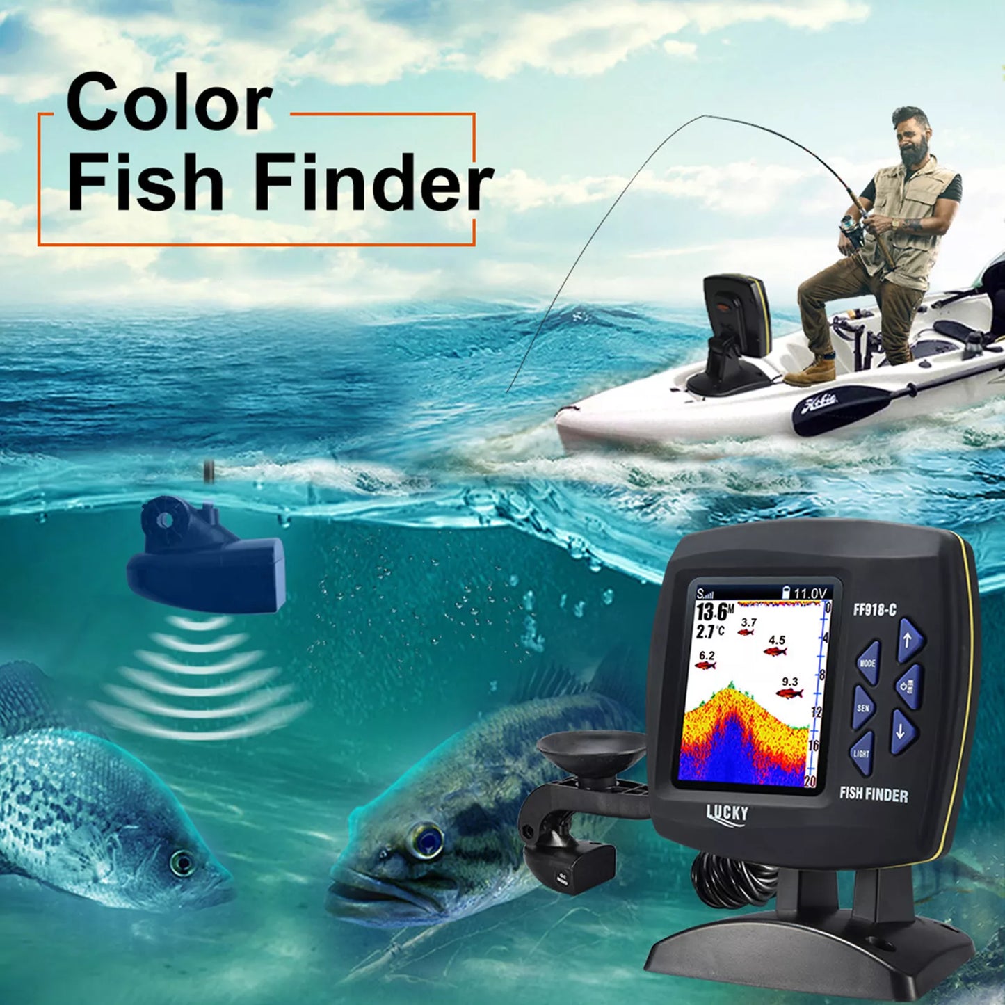 Fish Finder Wired Transducer Fishfinder 45 Degrees Underwater