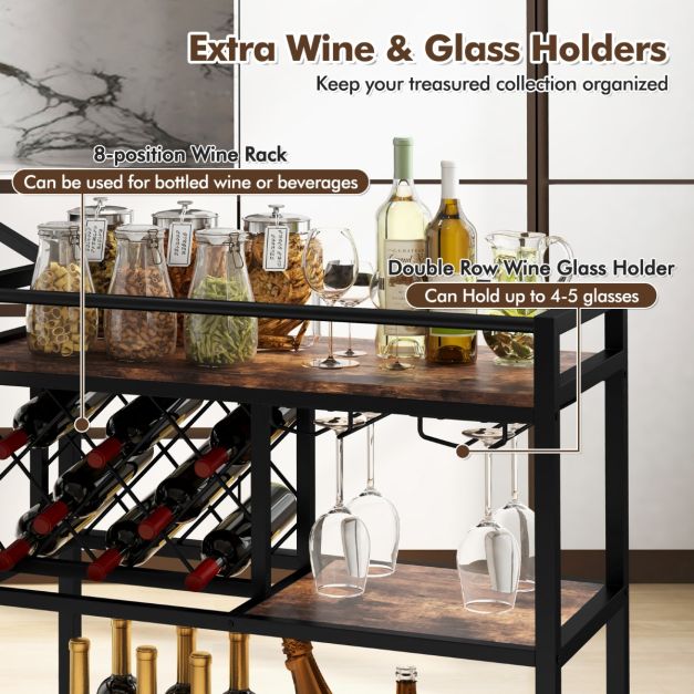 Alba 3-tier Bar Cart on Wheels w/Wine Rack & Glass Holder