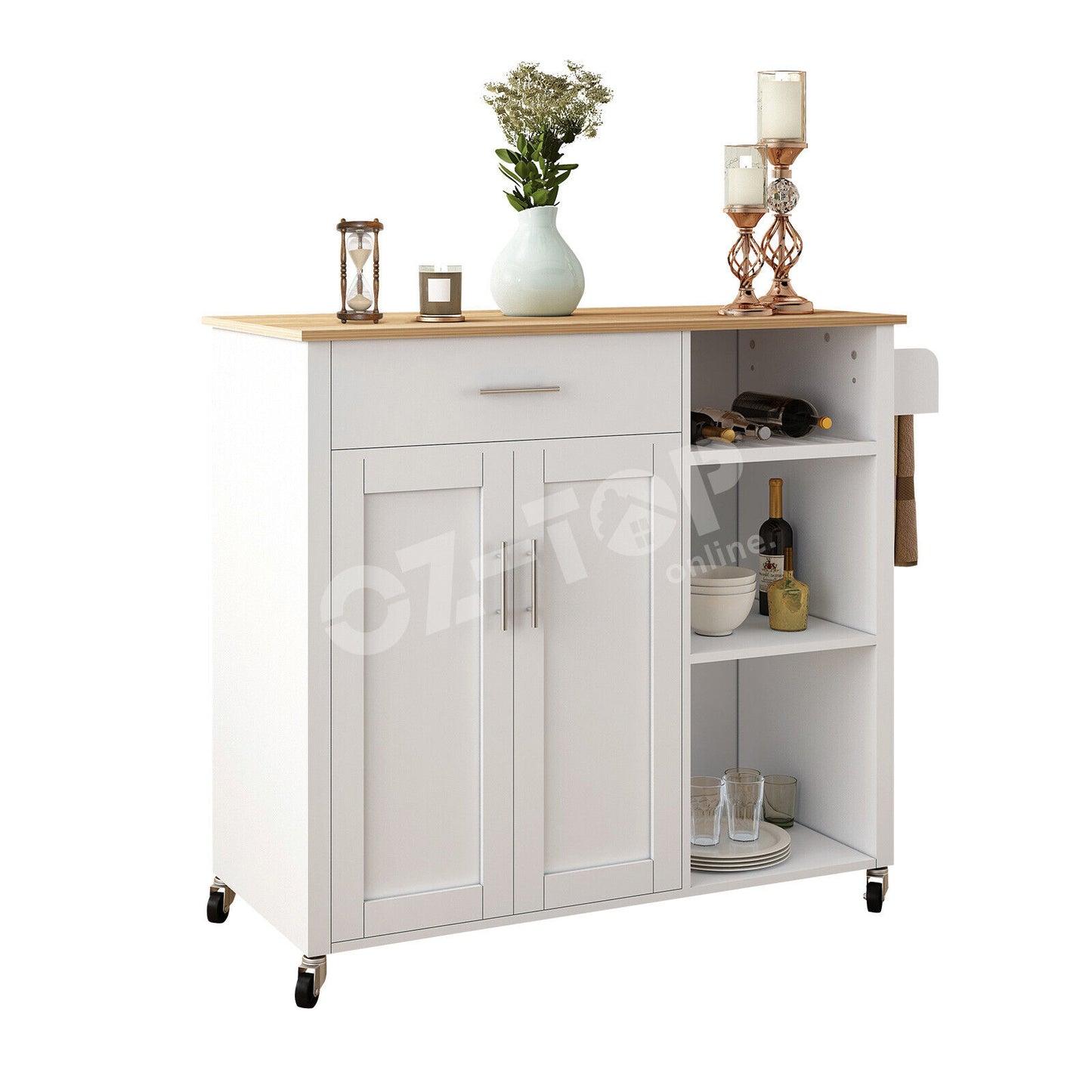 Moda Kitchen Island Cart Trolley Bar Storage Cabinet Rolling Serve Utility Shelving