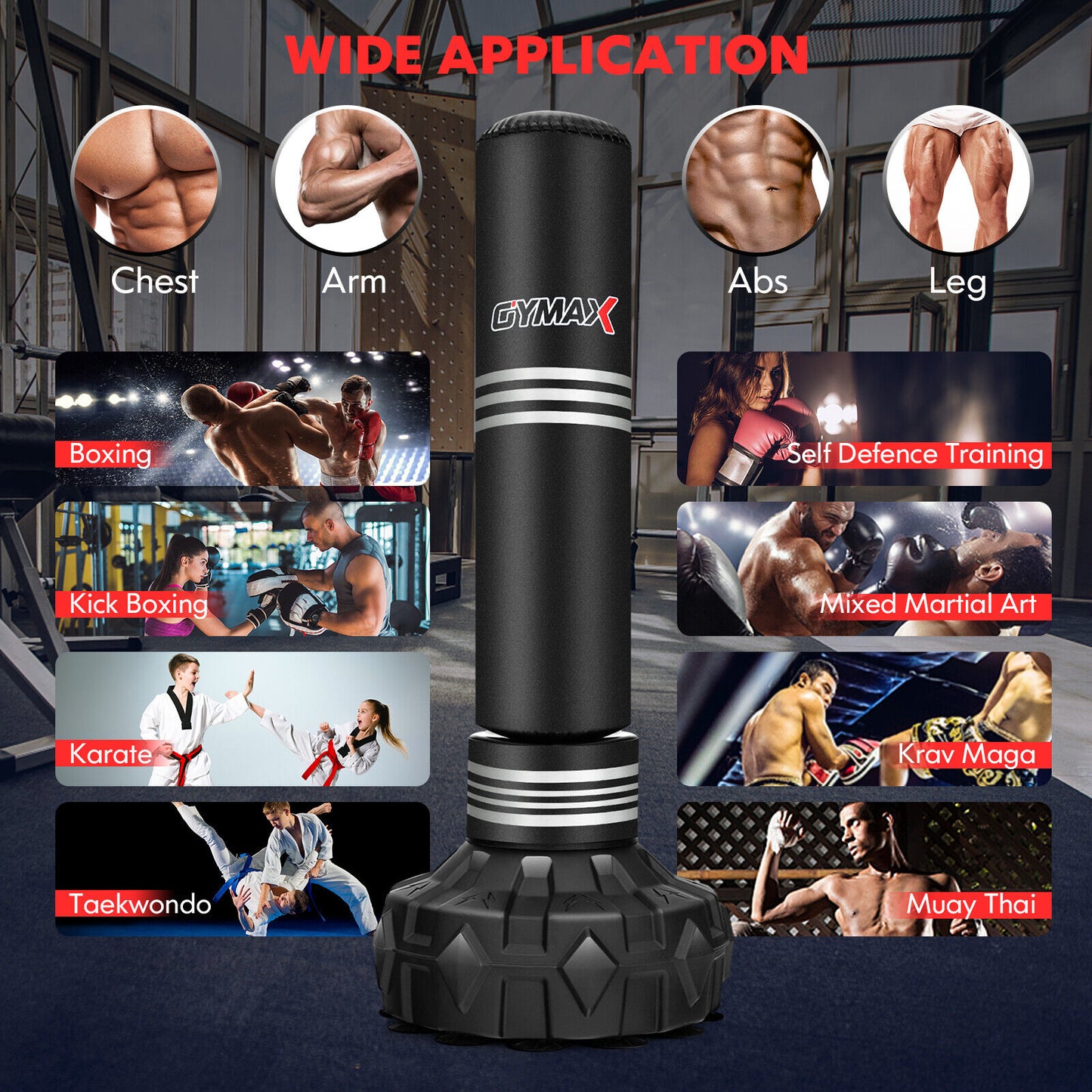 170 cm Heavy Free Standing Punching/Boxing Bag w/12 Fillable Suction Cups