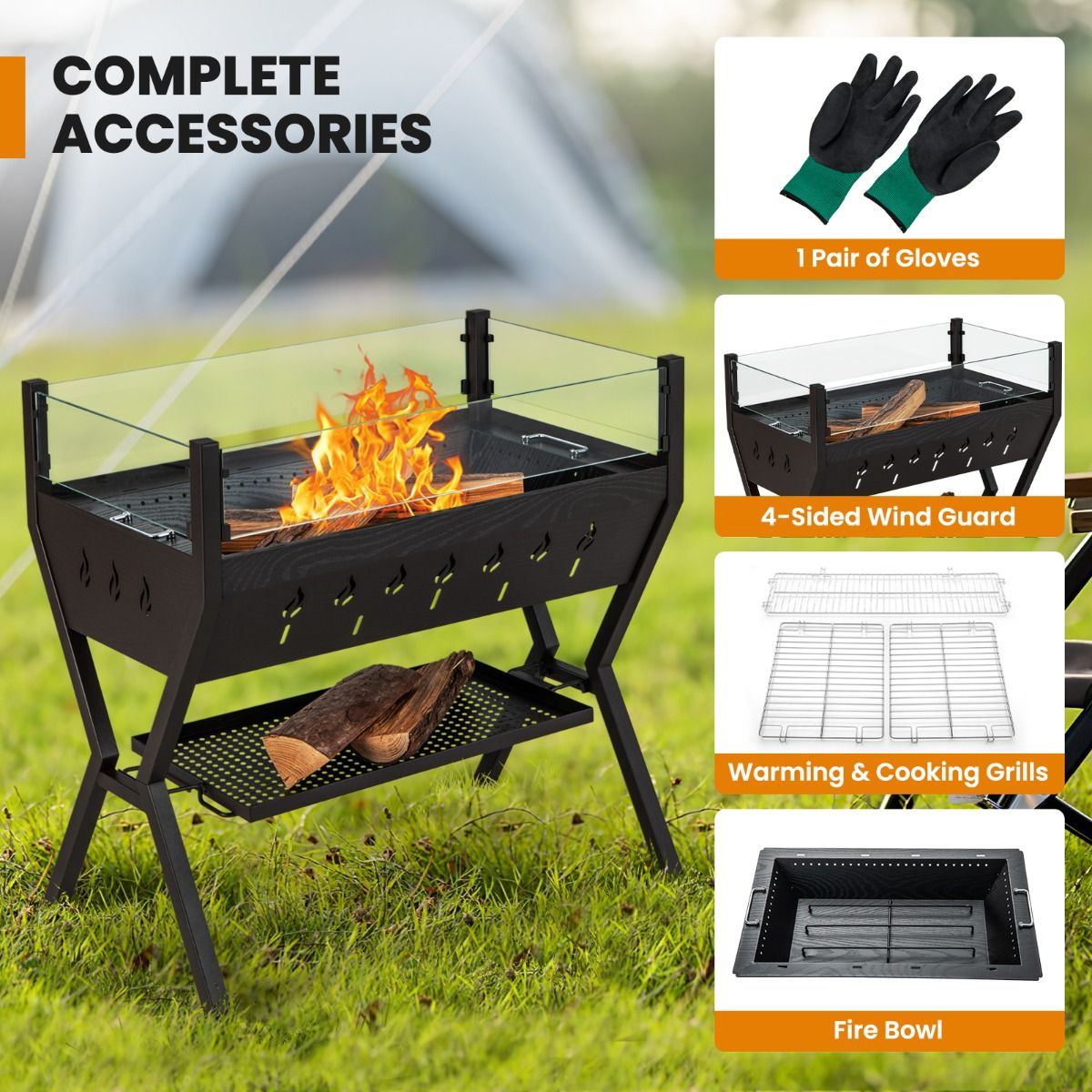 Quintu Barbecue Charcoal Grill w/Wind Guard & Seasoning Racks