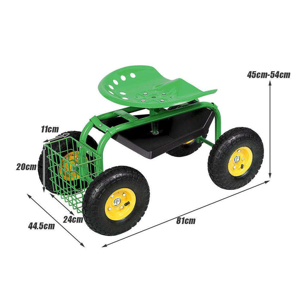 Rolling Garden Cart With Tool Tray & Work Seat