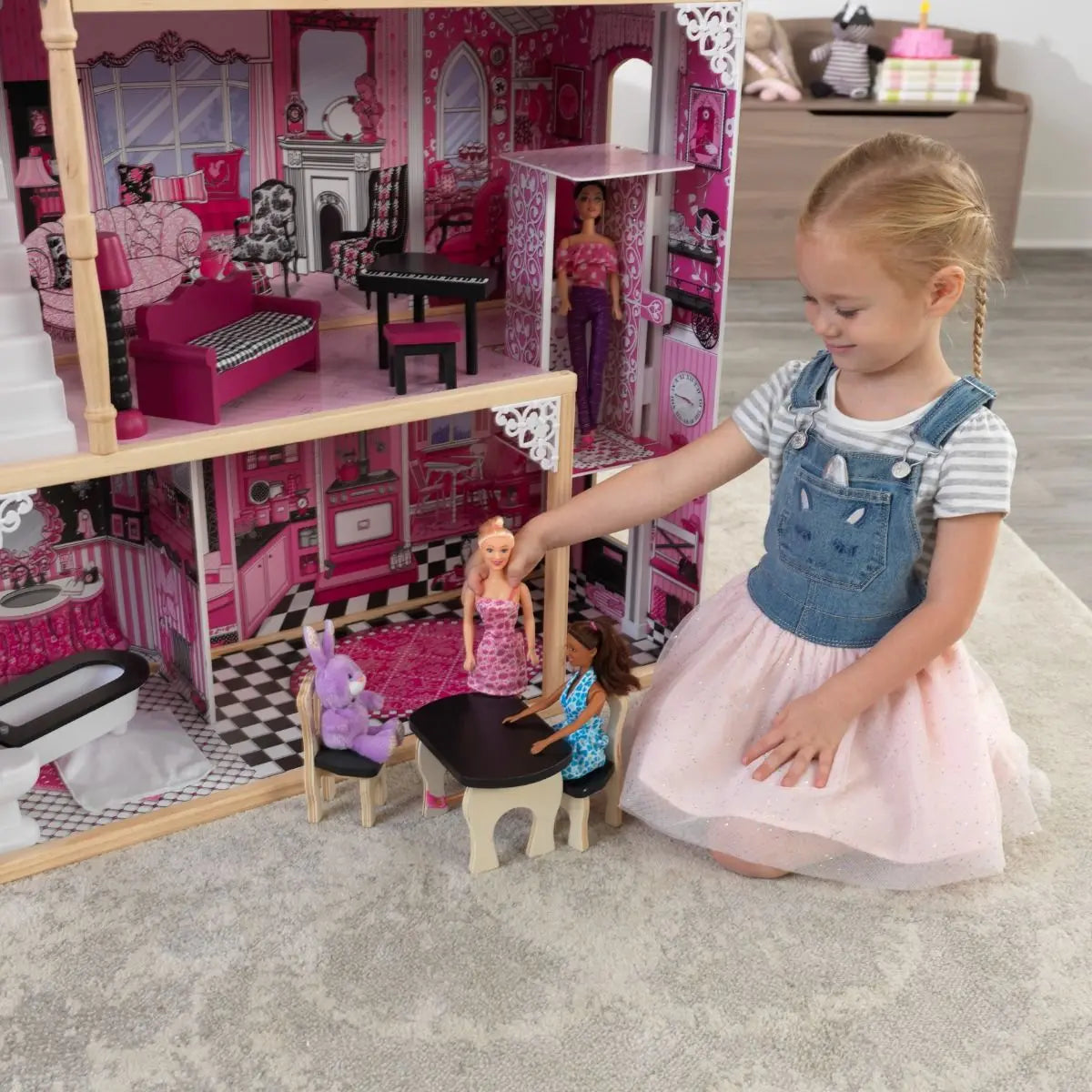 Carolina Stylish Dollhouse - 120cm Height 3 Levels 15 Accessories