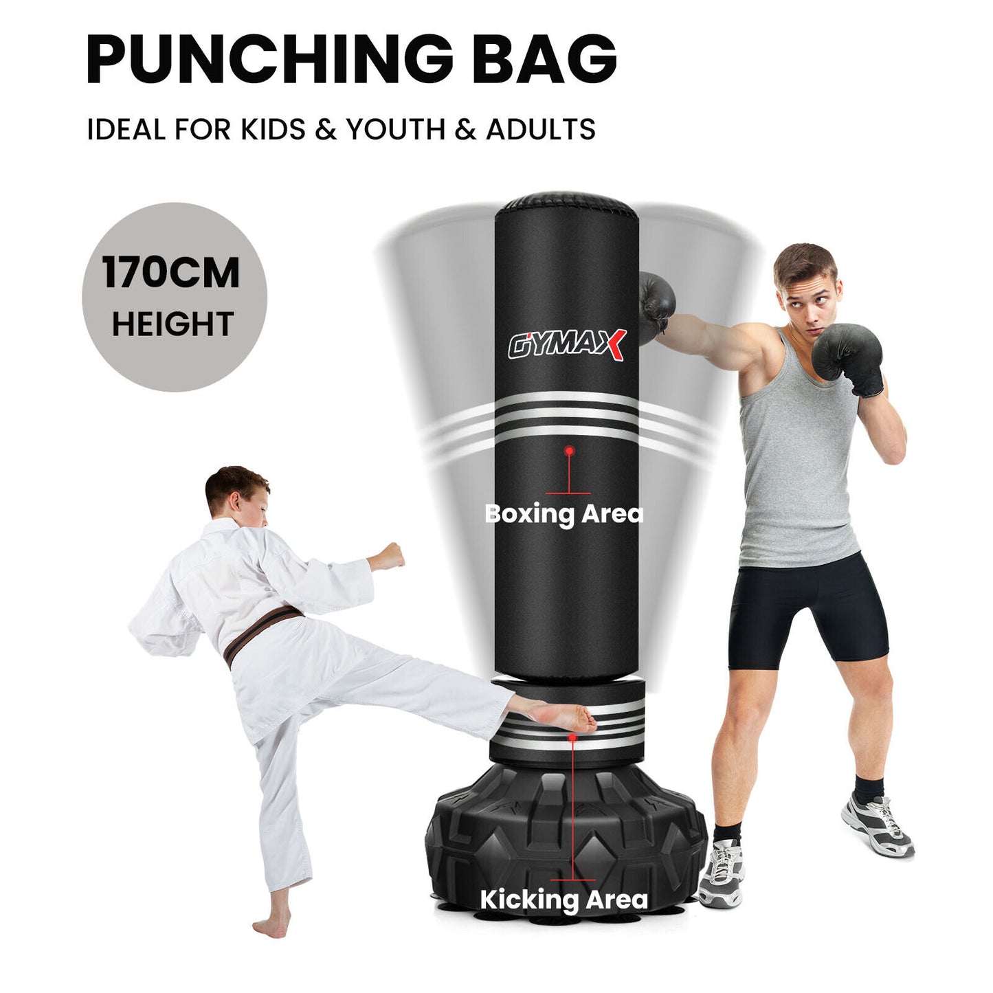 170 cm Heavy Free Standing Punching/Boxing Bag w/12 Fillable Suction Cups