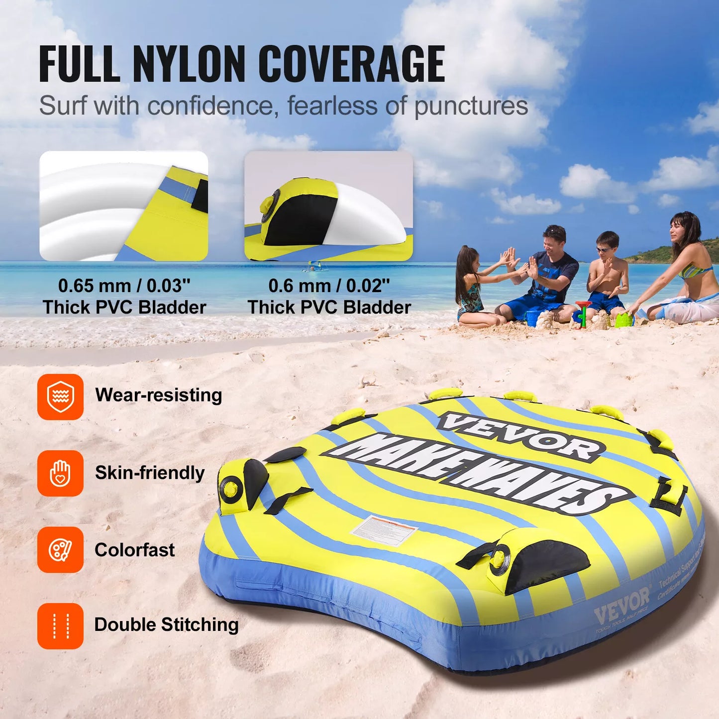 Vivo Inflatable Towable Tube - 1-3 Riders with Bumper Fins