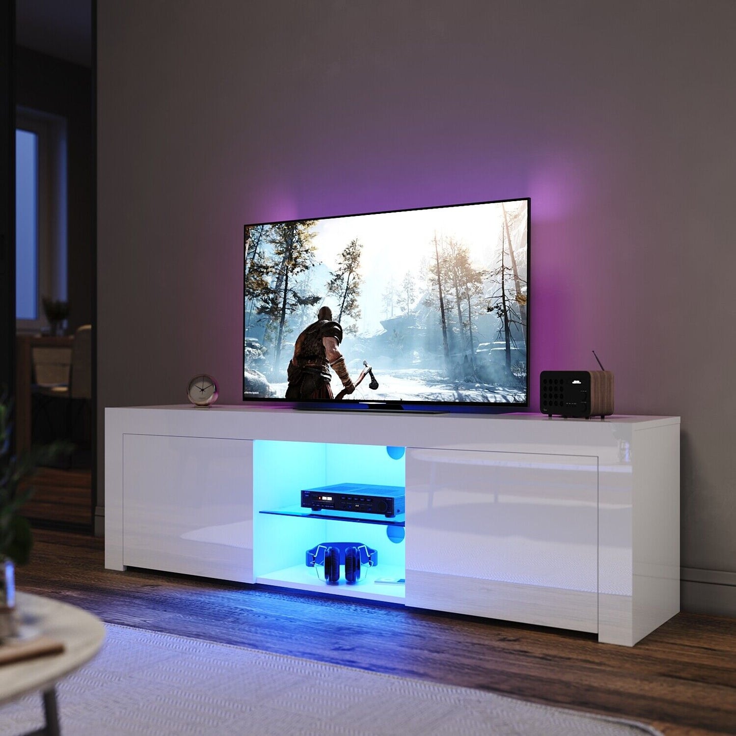 LED TV Cabinet Entertainment Centre : Black or White 3 Sizes