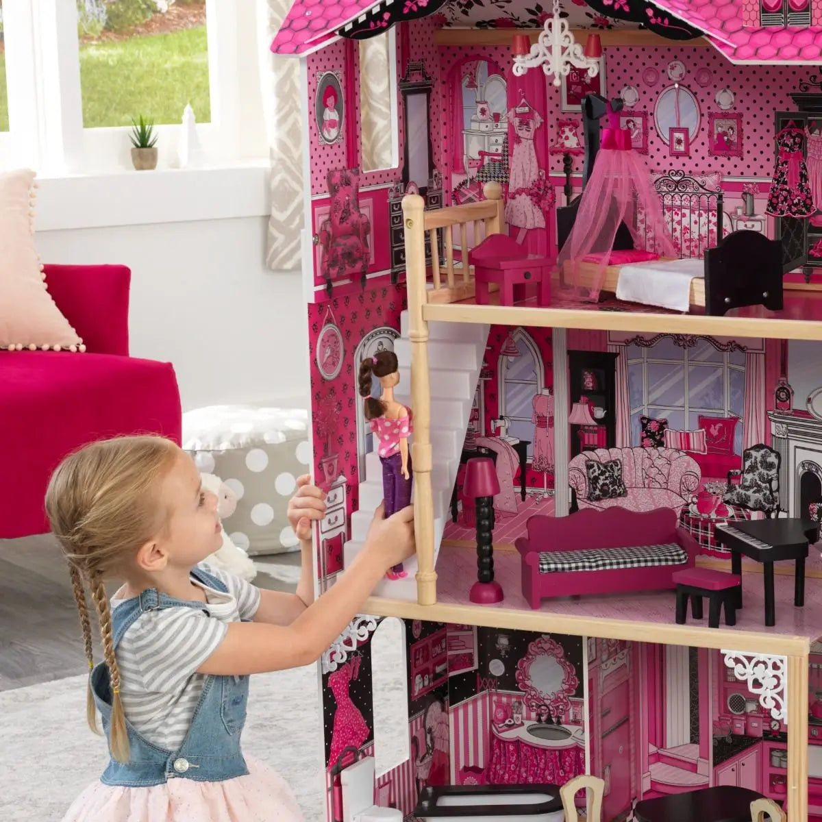 Carolina Stylish Dollhouse - 120cm Height 3 Levels 15 Accessories