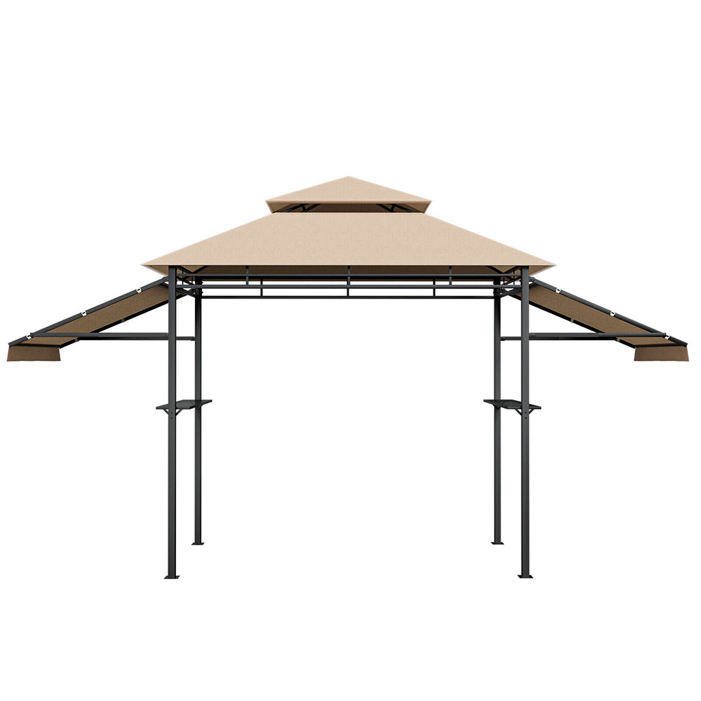 Cortona Patio Gazebo w/Side Awnings,Shelves and 2-Tier Canopy