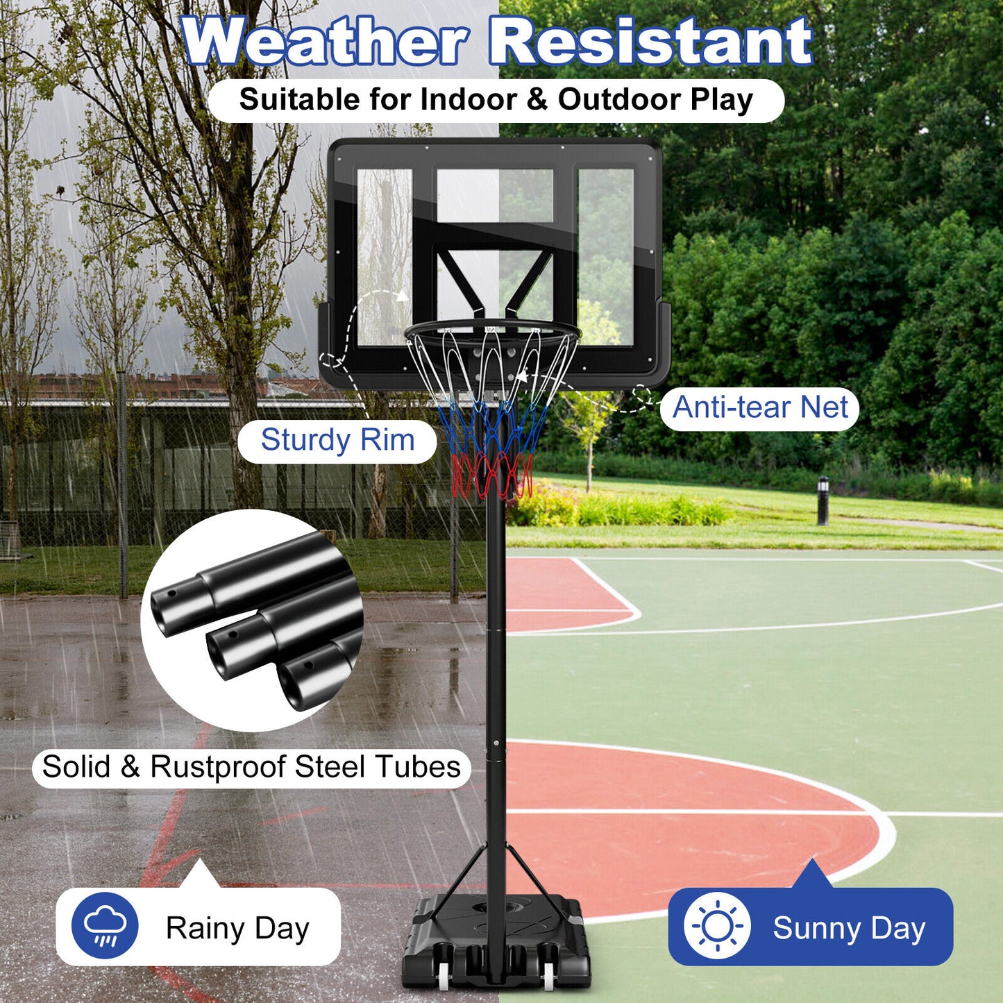 3.05m Portable Adjustable Basketball Hoop w/Secure Bag