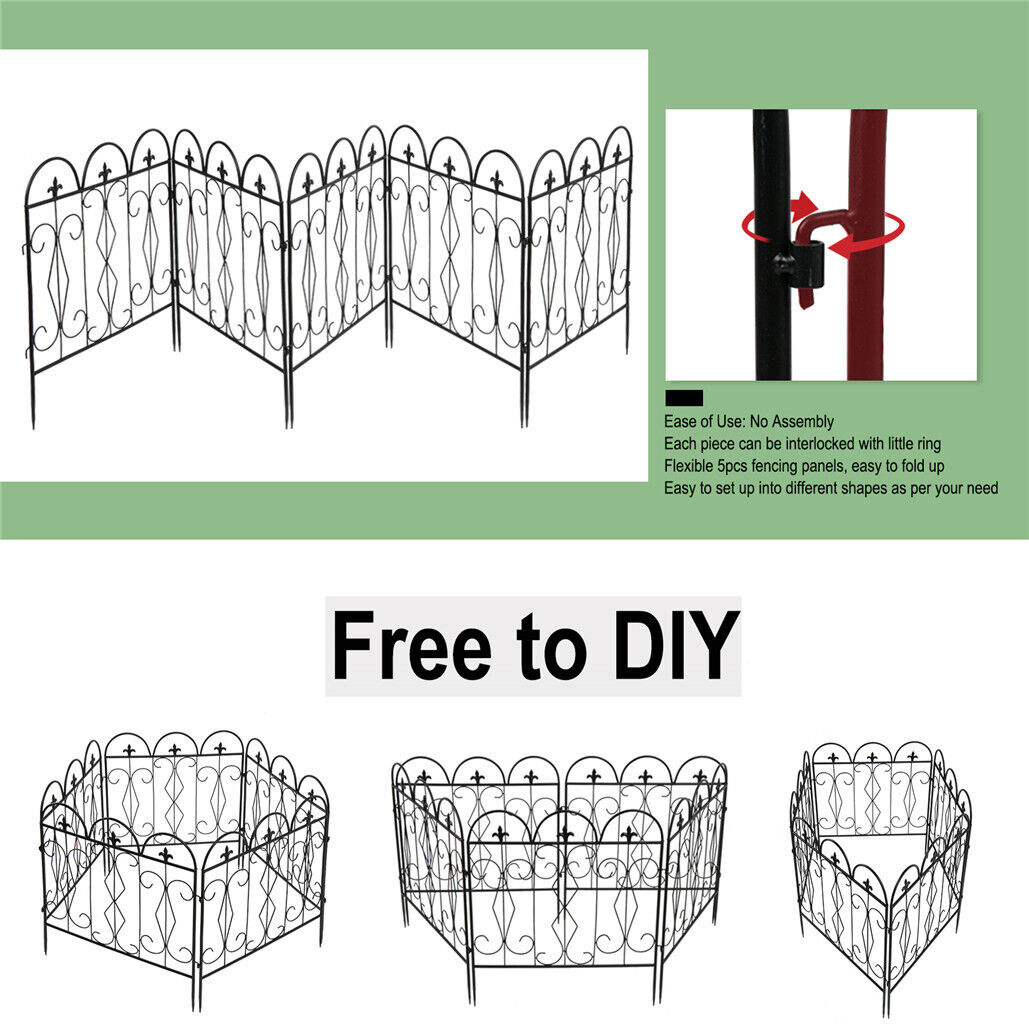 Metal Garden Fence - 5pc Folding Flower Bed & Animal Barrier