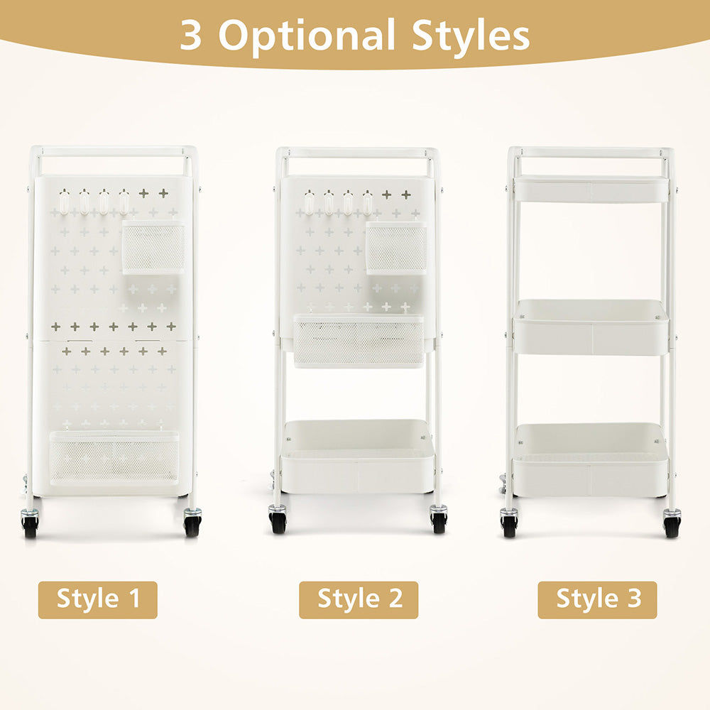 Arca 3-Tier Kitchen Storage Trolley w/ Shelves, Pegboards