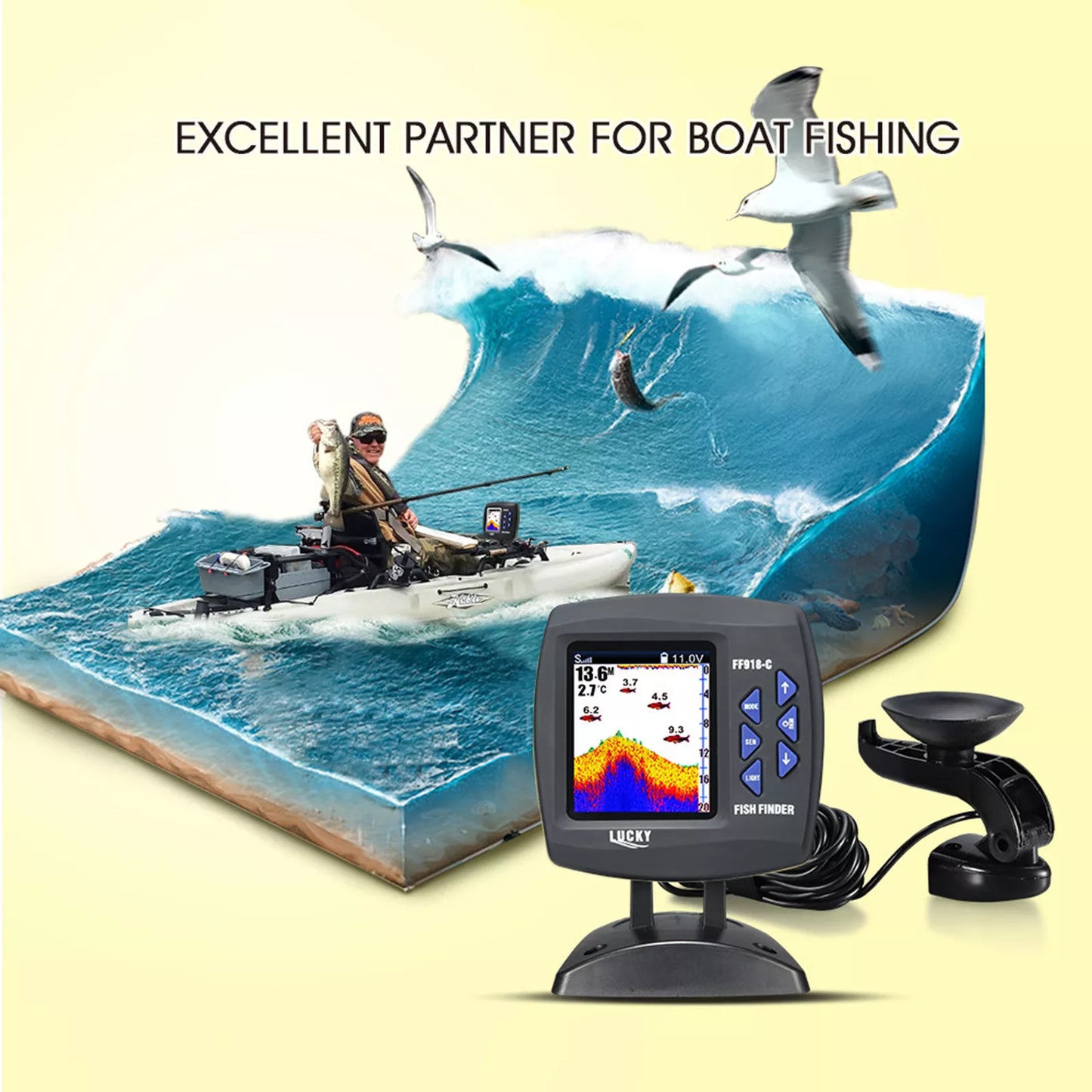 Fish Finder Wired Transducer Fishfinder 45 Degrees Underwater