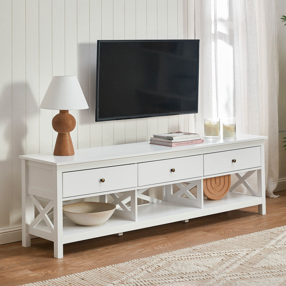 Tyson 180cm White 3 Drawer TV Unit