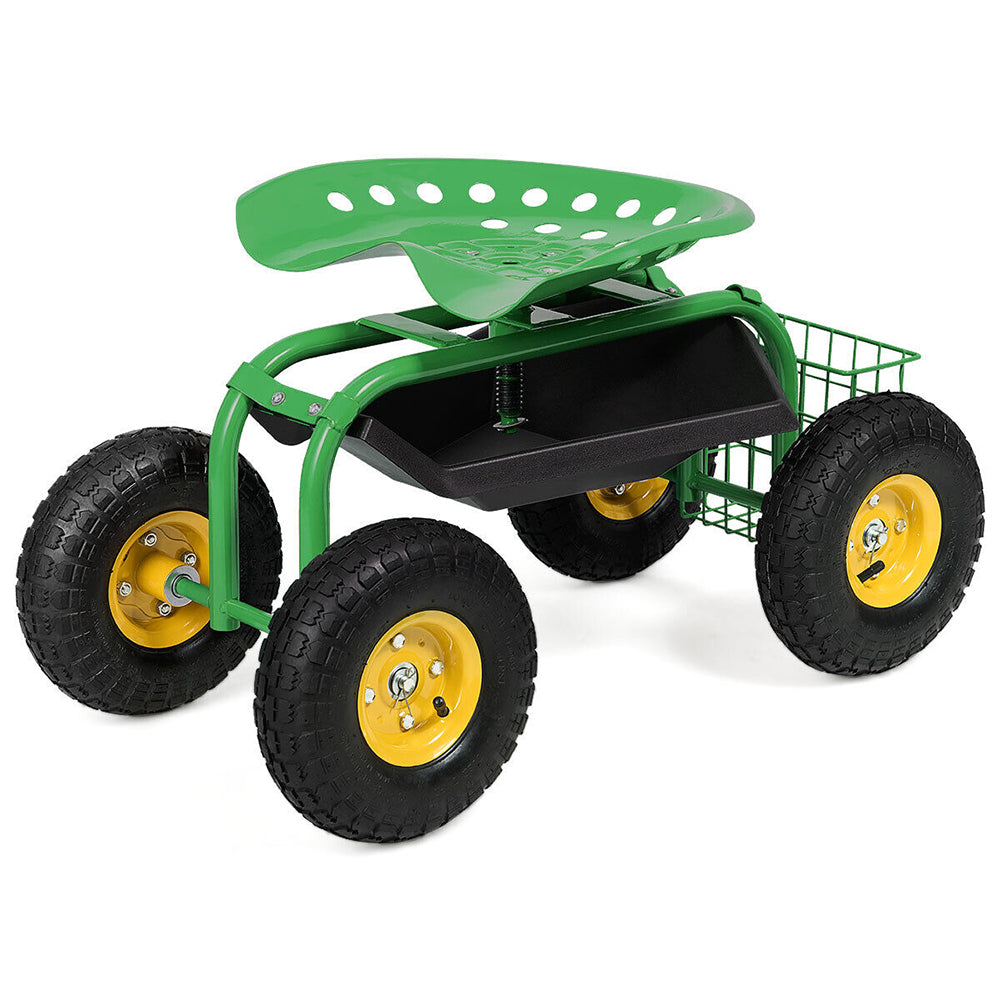 Rolling Garden Cart With Tool Tray & Work Seat