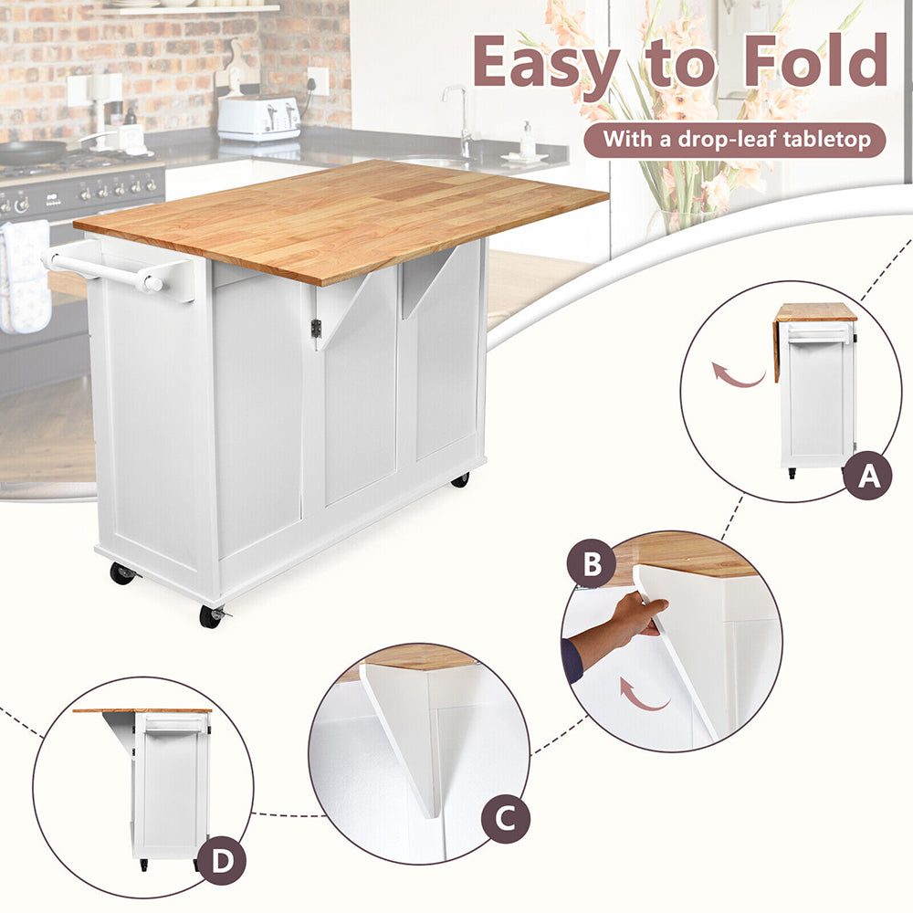 Sana Kitchen Island Cart on Wheels w/ Drop Leaf