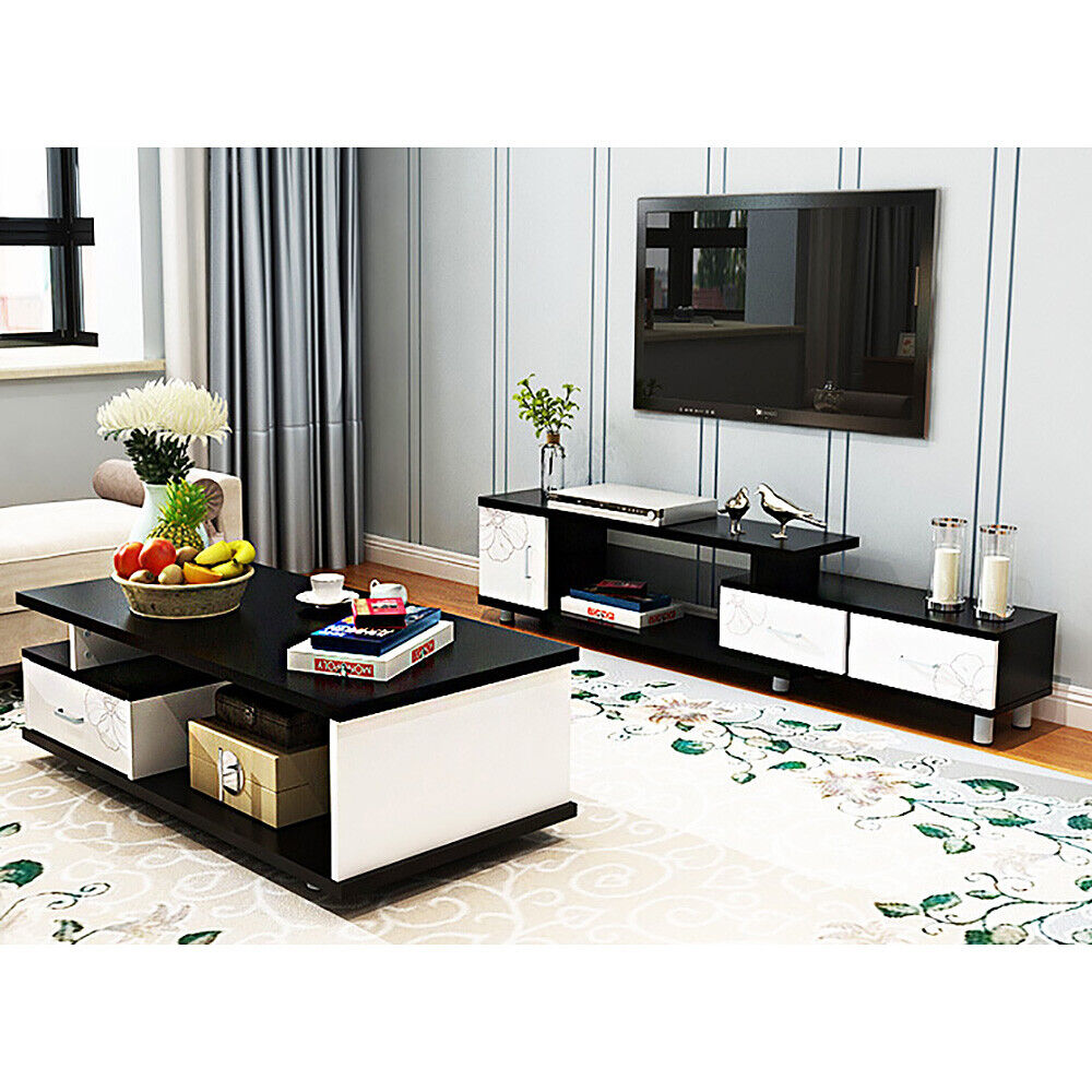 Anatola TV Cabinet Extendable Entertainment Units TV Stand Storage 2 Drawers NEW