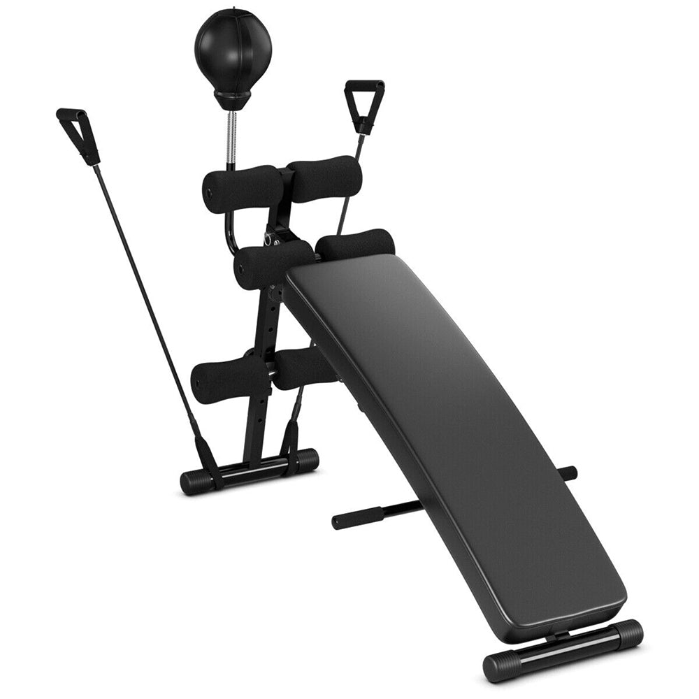 Adjustable Incline Curved Fitness Sit Up Bench w/Speed Ball 2 straps