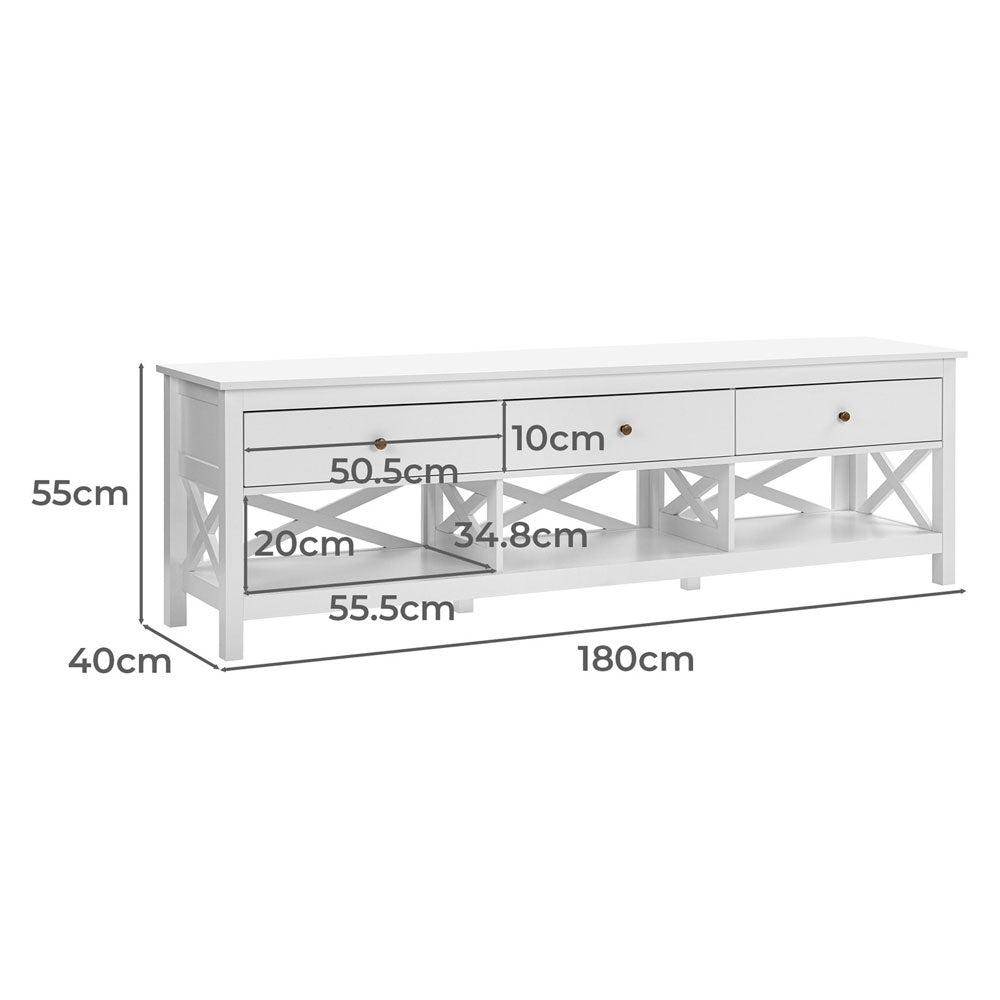 Tyson 180cm White 3 Drawer TV Unit