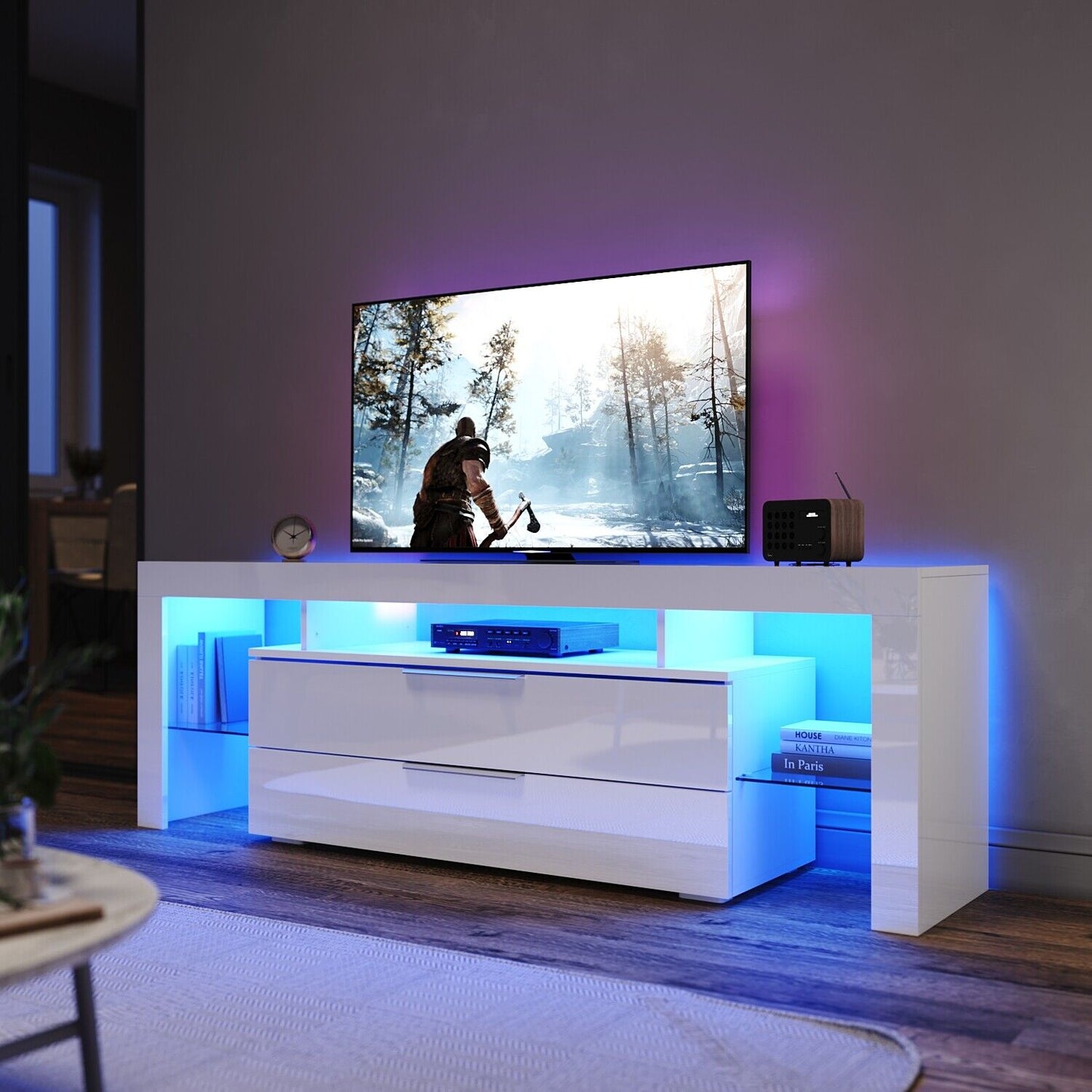 LED TV Cabinet Entertainment Centre : Black or White 3 Sizes