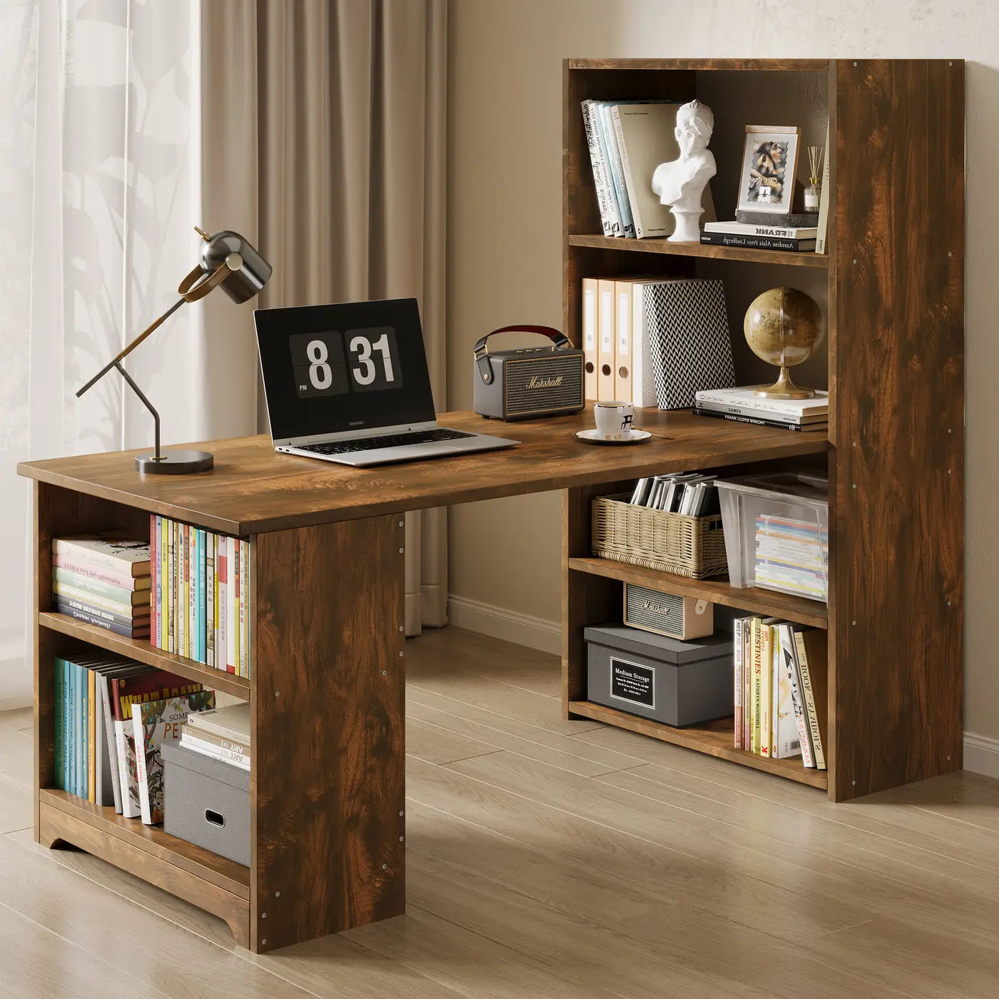 Revel Workstation/Computer Desk with 6 Storage Shelves