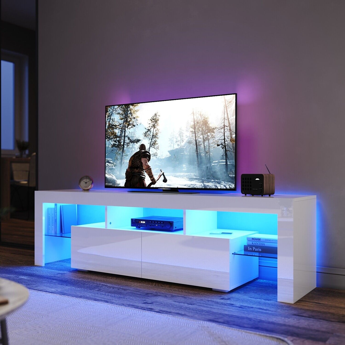 LED TV Cabinet Entertainment Centre : Black or White 3 Sizes