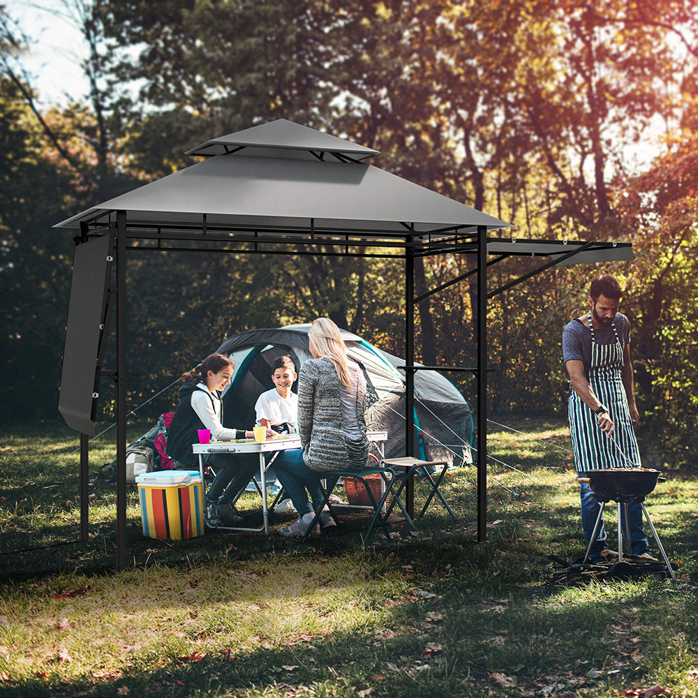 Cortona Patio Gazebo w/Side Awnings,Shelves and 2-Tier Canopy