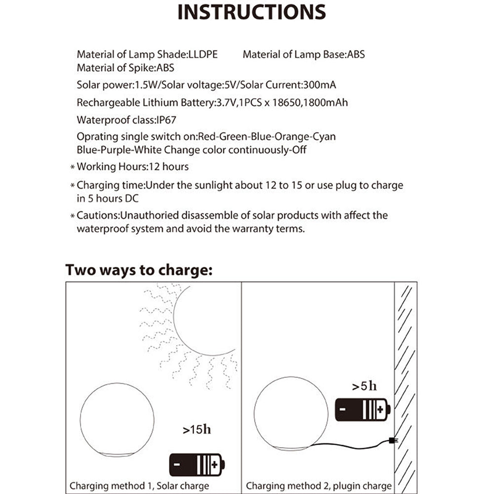 Garden Solar Light w/Colourful RGB LED and Remote