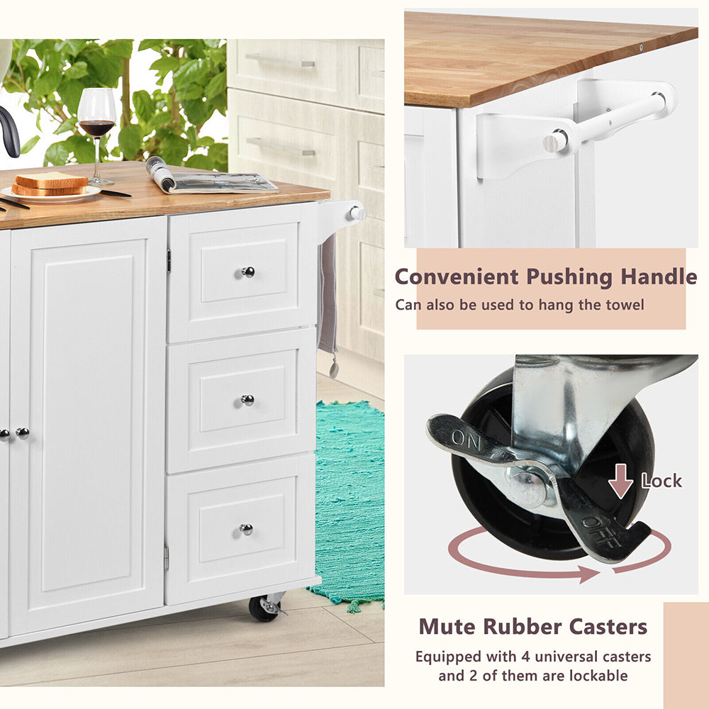 Sana Kitchen Island Cart on Wheels w/ Drop Leaf