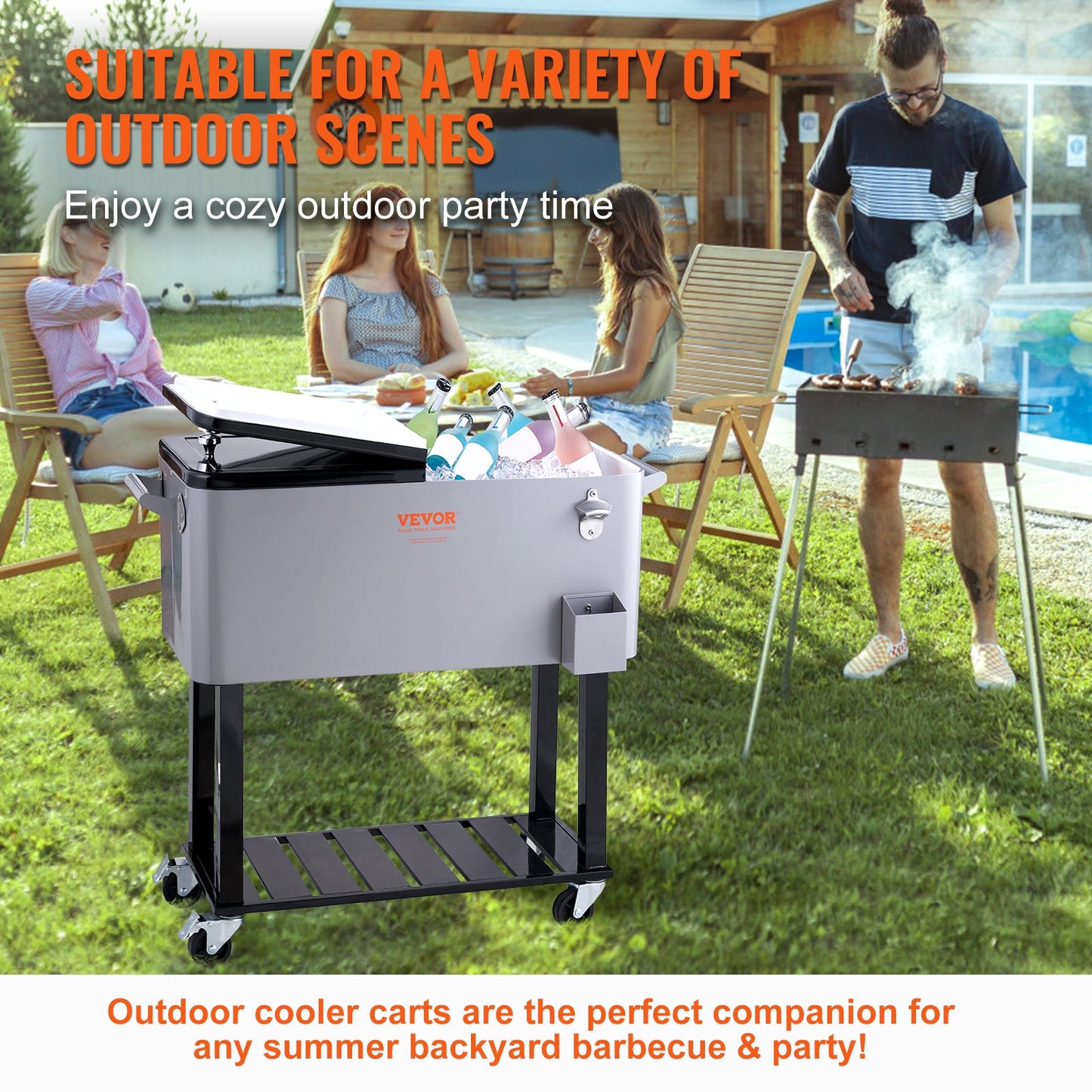 PartyTime Rolling Cooler Cart w/Drainage - 4 Designs