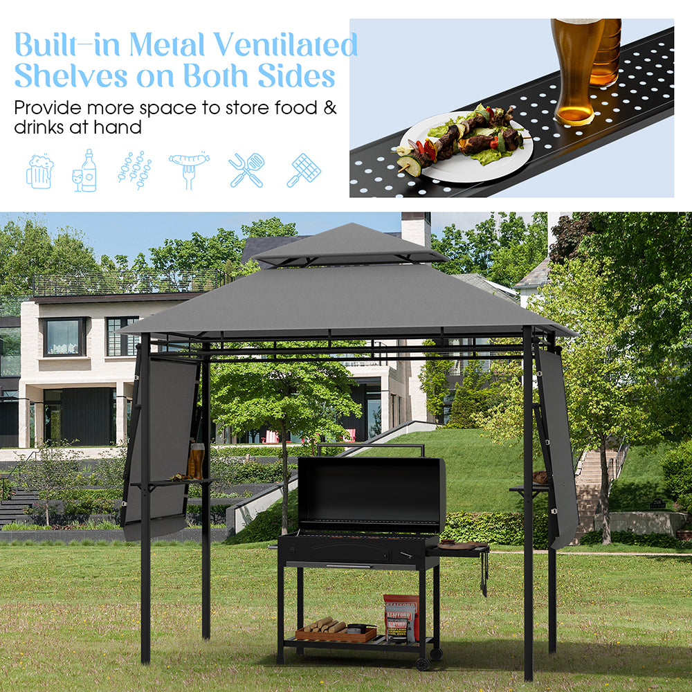 Cortona Patio Gazebo w/Side Awnings,Shelves and 2-Tier Canopy