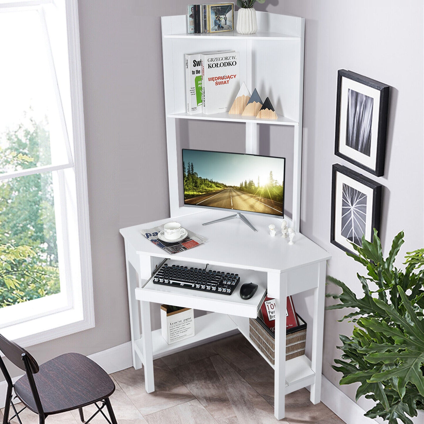 Mille Triangular Corner Desk w/ Hutch & Keyboard Tray